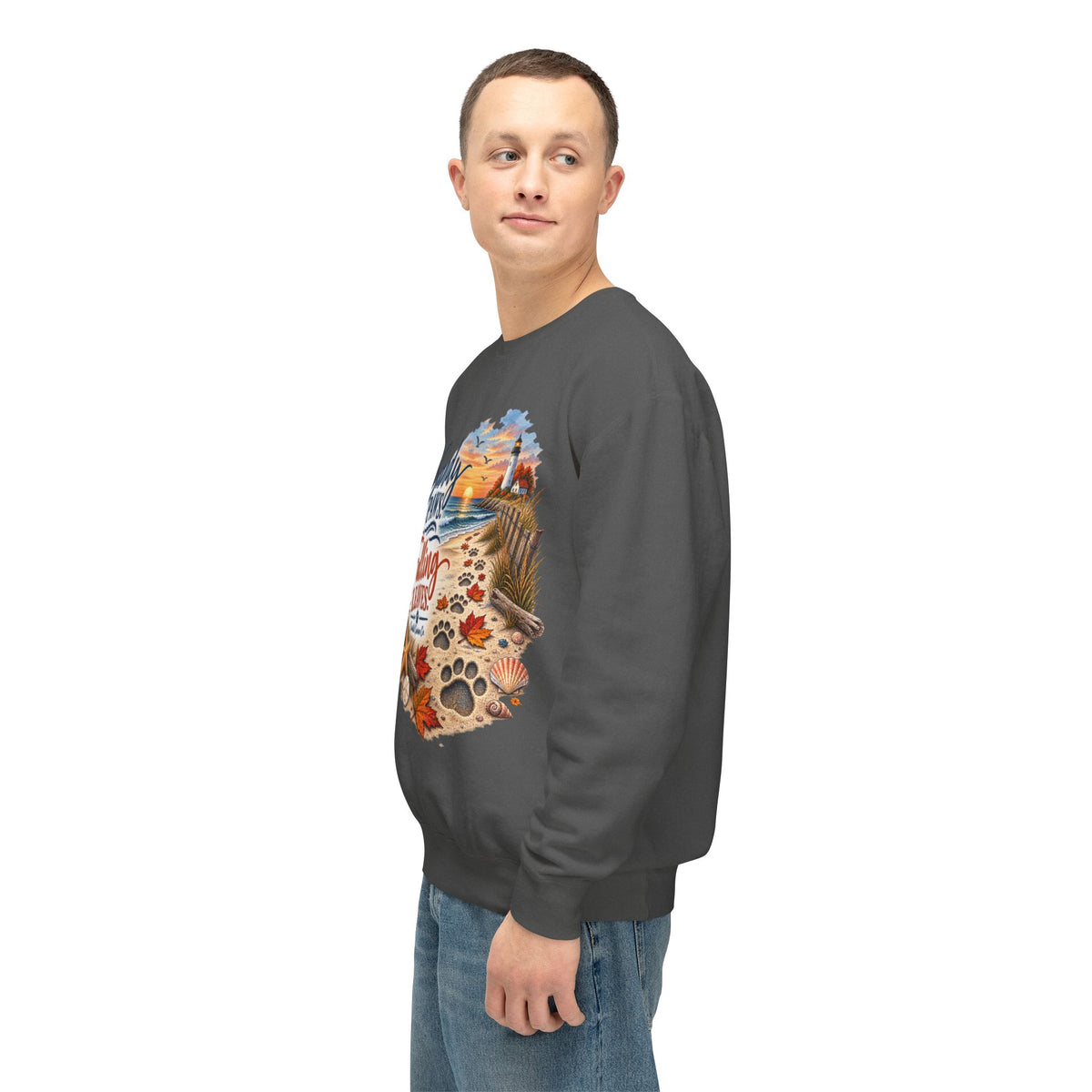 Sandy Paws Falling Leaves Sweatshirt – Beach Dog Autumn Crewneck