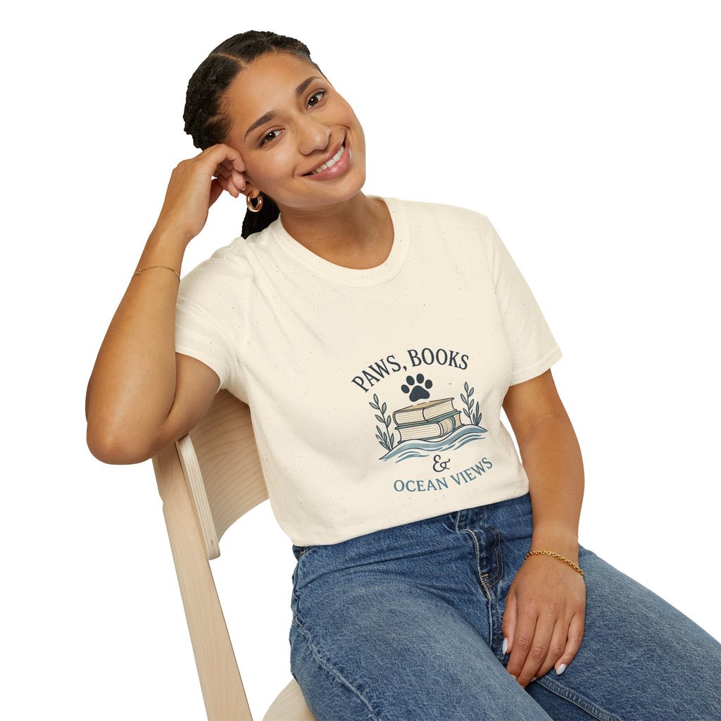 Paws, Books & Ocean Views T‑Shirt