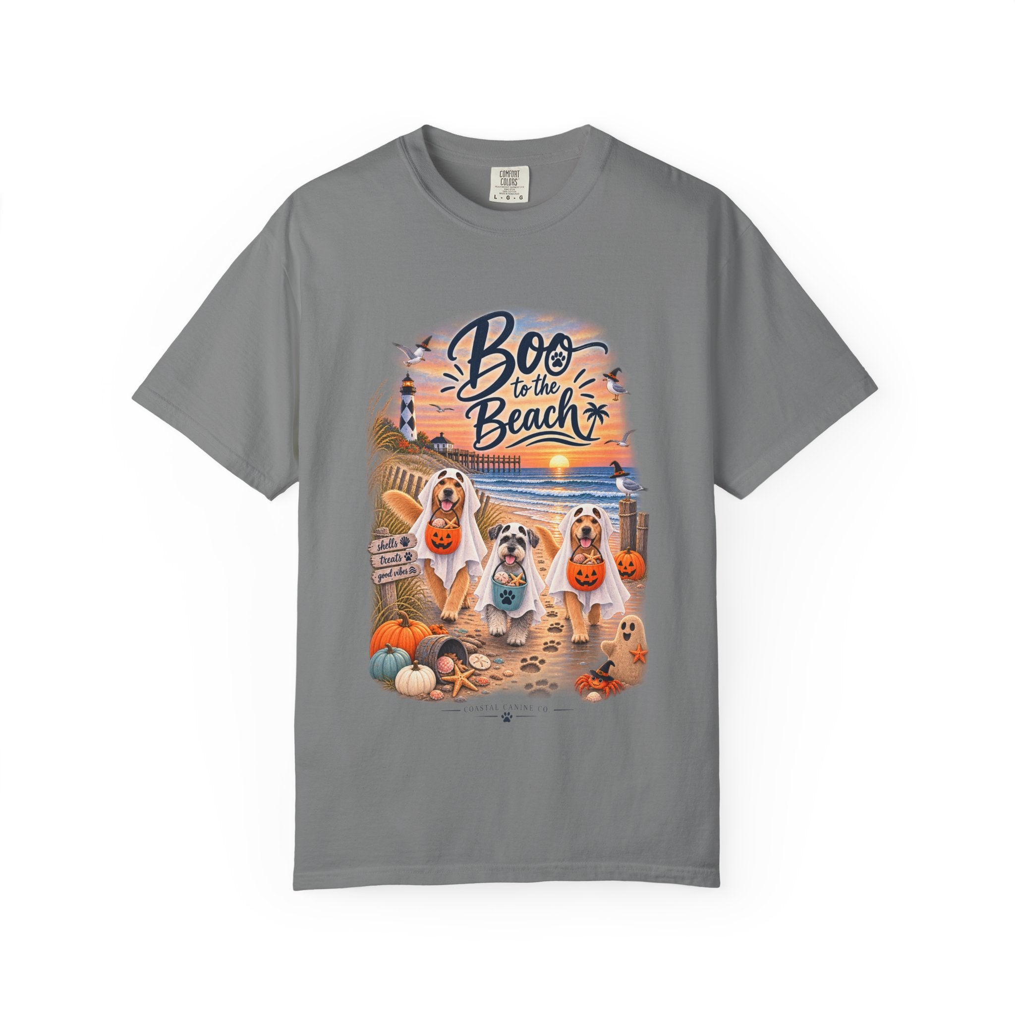 Boo to the Beach T-Shirt — Cute Halloween Dogs on Sunset Beach