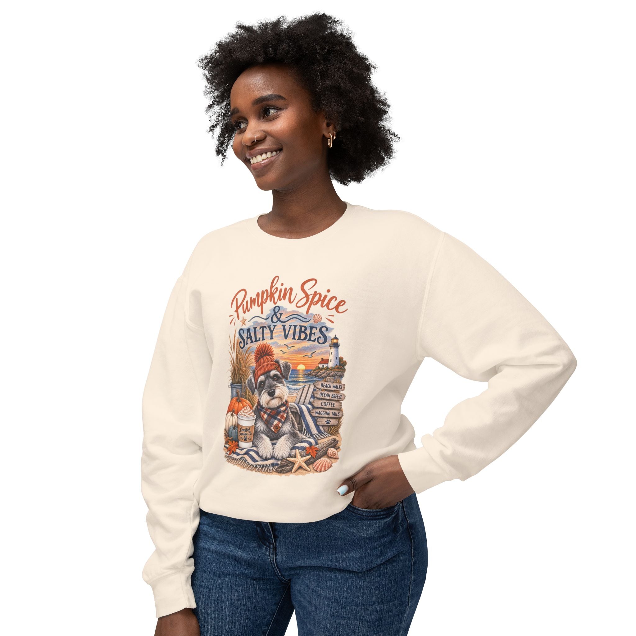 Pumpkin Spice & Salty Vibes Sweatshirt — Fall Beach Dog Crewneck