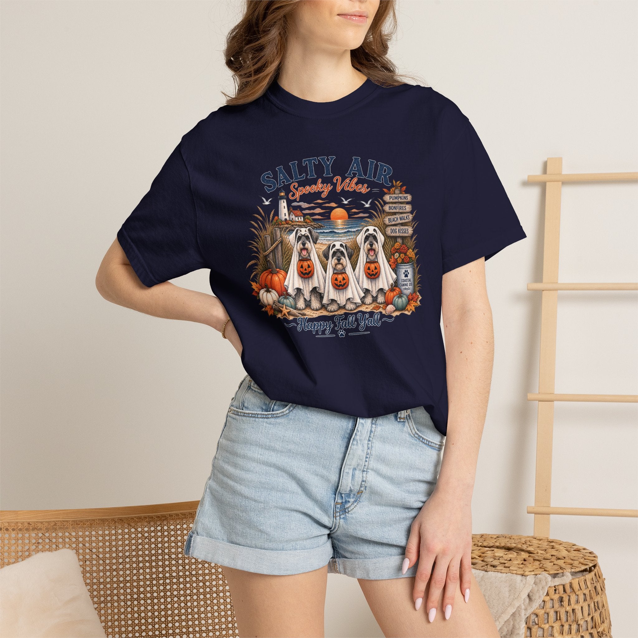 Salty Air Spooky Vibes Tee — Happy Fall Y'all Autumn Beach Ghosts T-Shirt