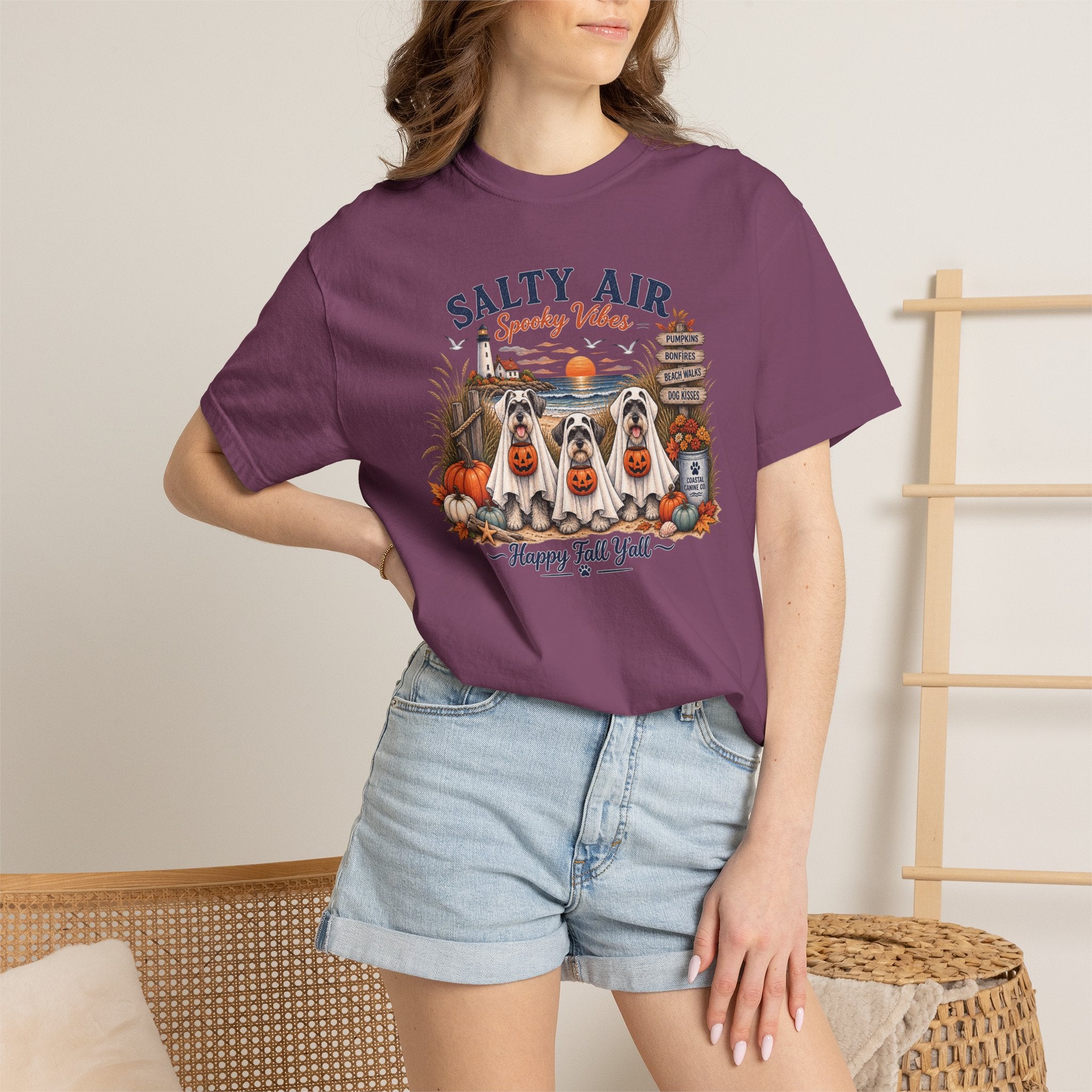 Salty Air Spooky Vibes Tee — Happy Fall Y'all Autumn Beach Ghosts T-Shirt