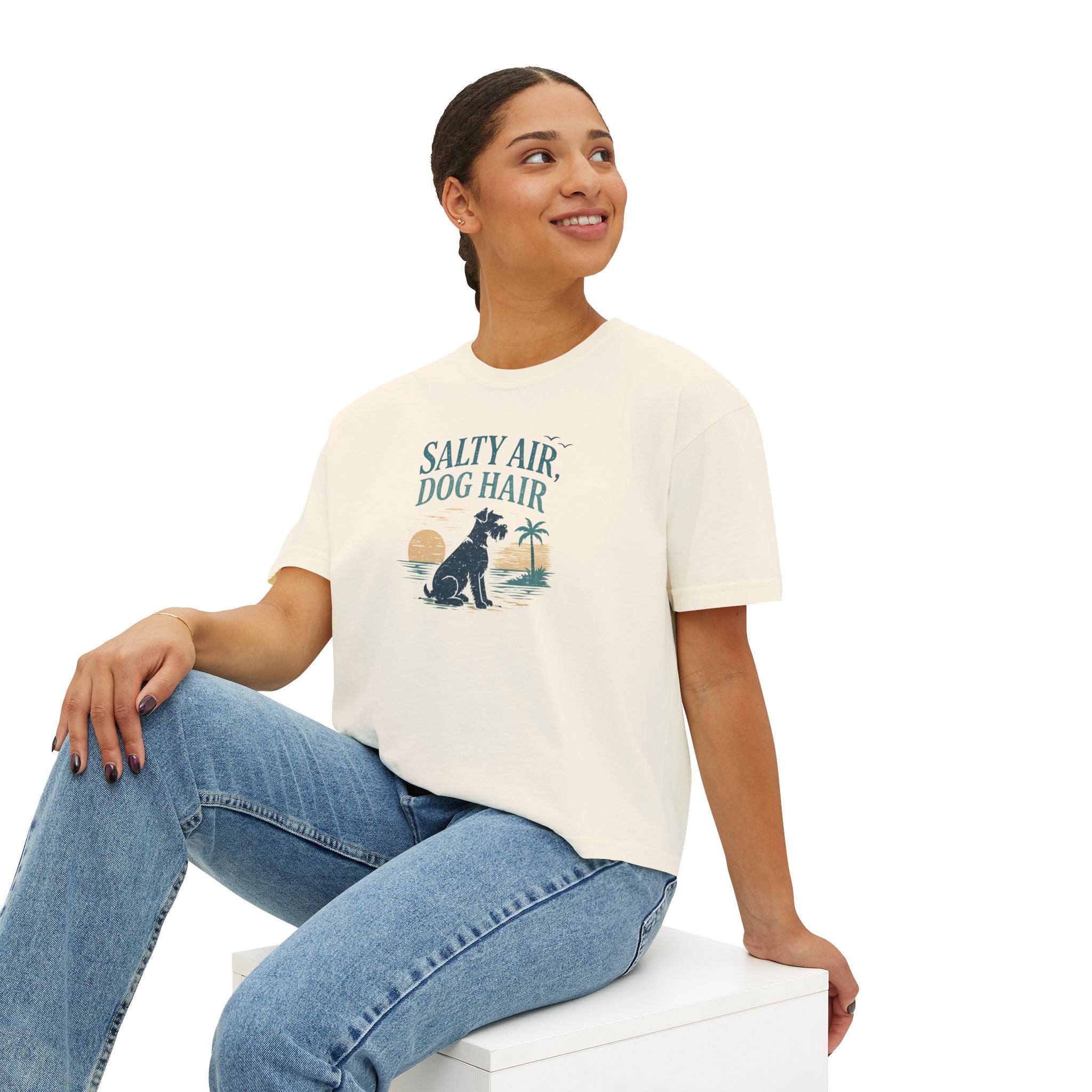 Salty Air, Dog Hair Boxy Tee — Women’s Beach Dog T-Shirt