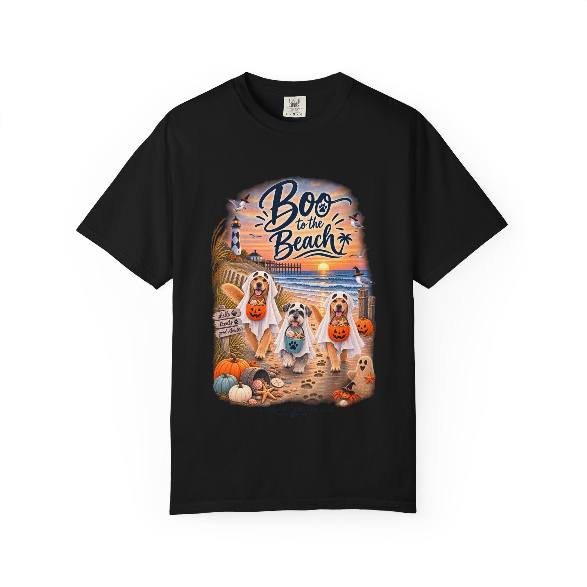 Boo to the Beach T-Shirt — Cute Halloween Dogs on Sunset Beach