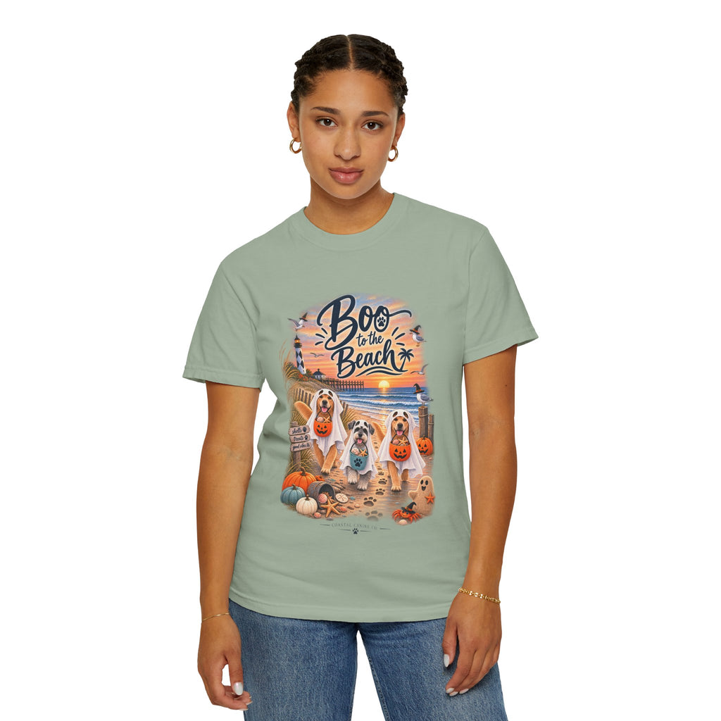 Boo to the Beach T-Shirt — Cute Halloween Dogs on Sunset Beach
