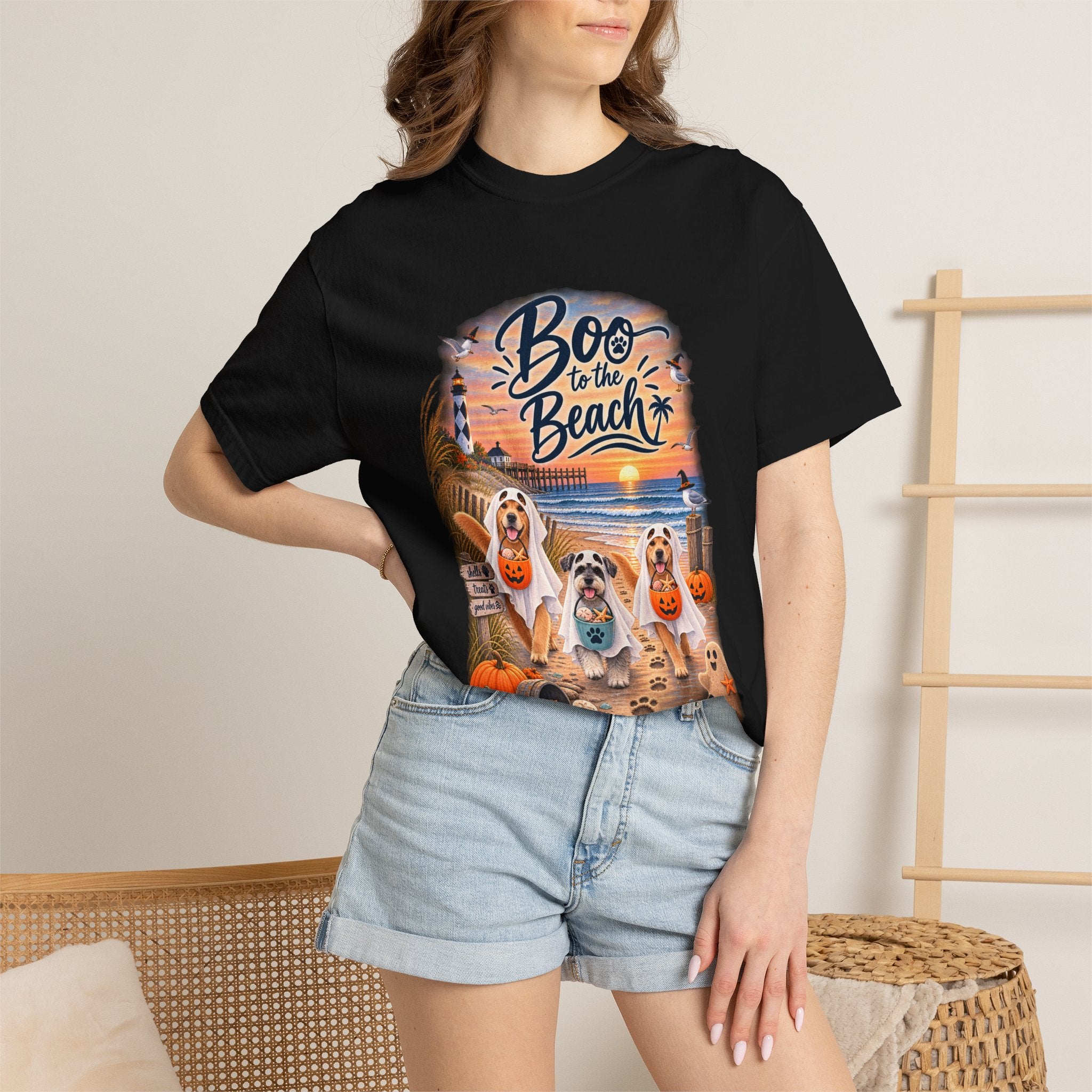 Boo to the Beach T-Shirt — Cute Halloween Dogs on Sunset Beach