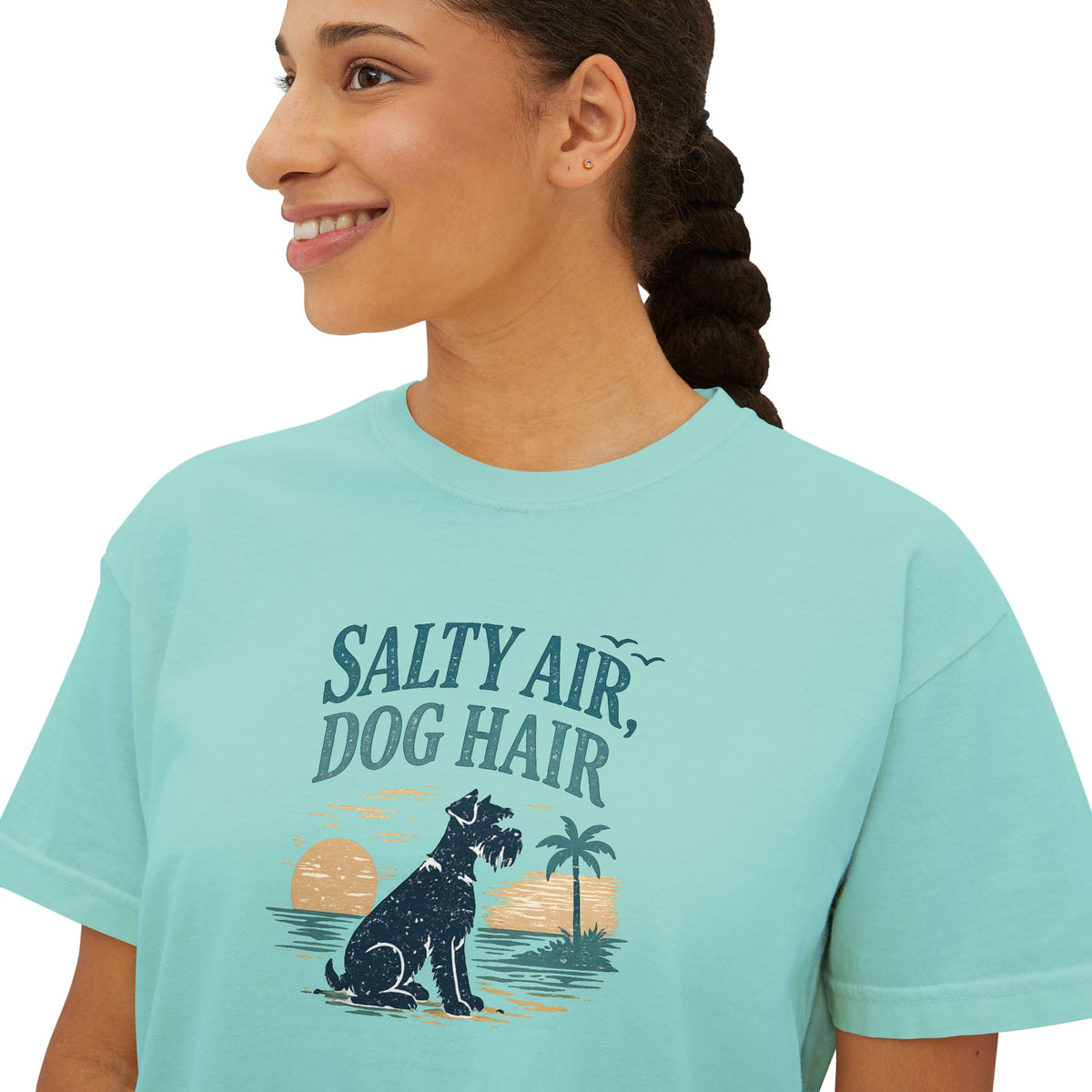 Salty Air, Dog Hair Boxy Tee — Women’s Beach Dog T-Shirt