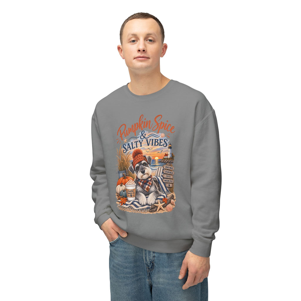 Pumpkin Spice & Salty Vibes Sweatshirt — Fall Beach Dog Crewneck
