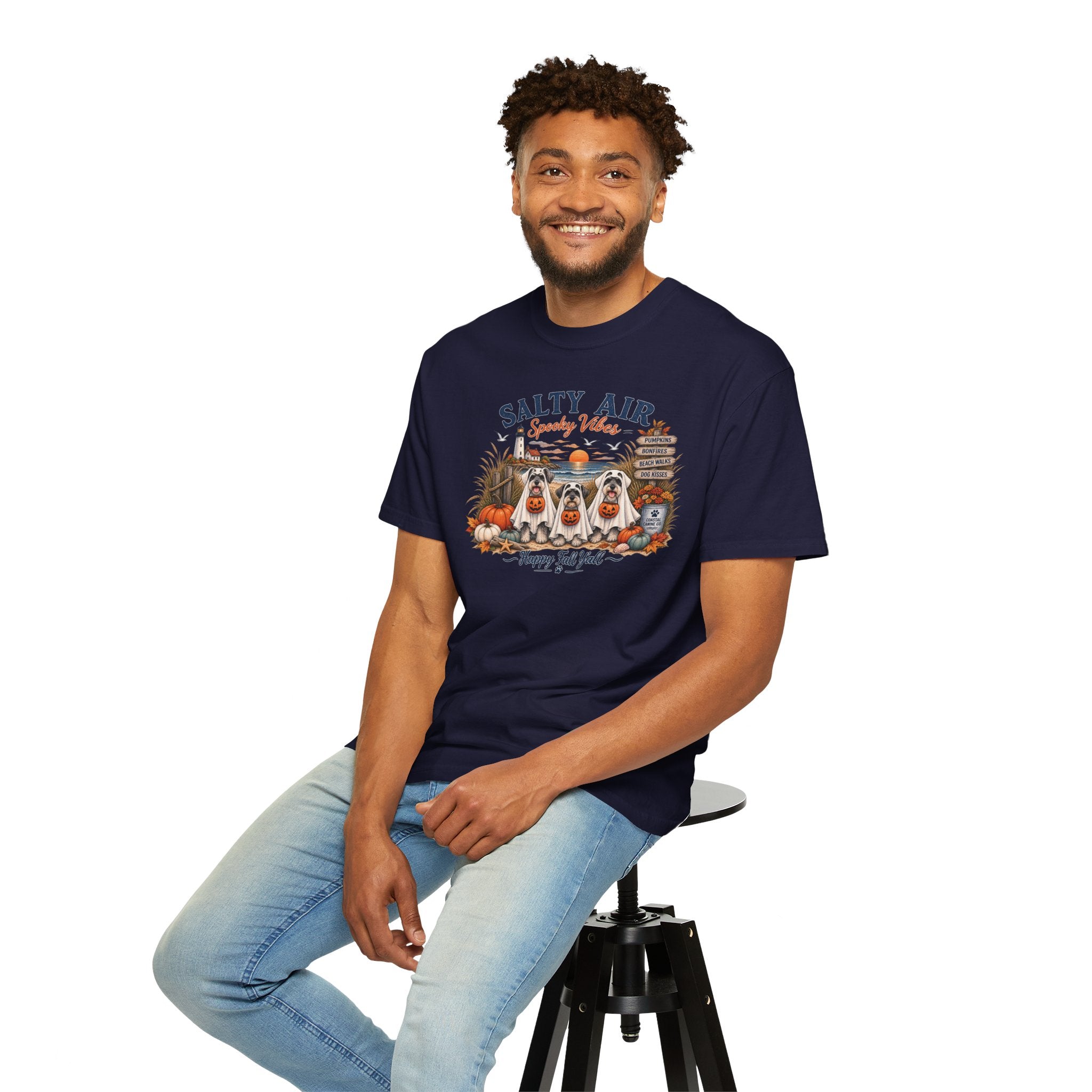 Salty Air Spooky Vibes Tee — Happy Fall Y'all Autumn Beach Ghosts T-Shirt