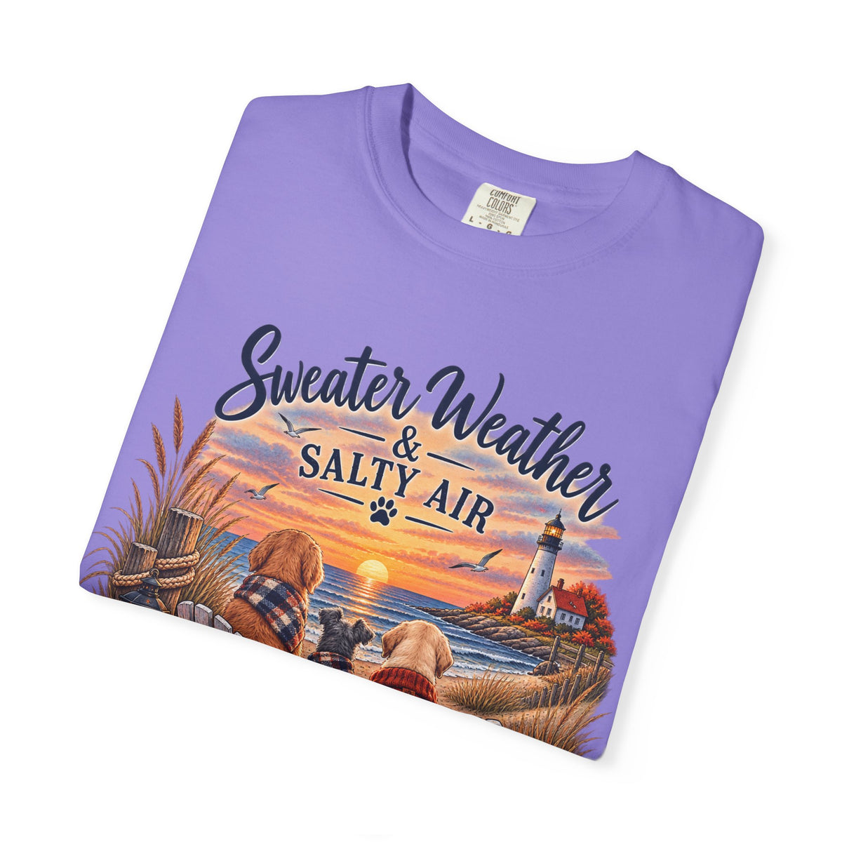 Sweater Weather & Salty Air T-Shirt — Autumn Beach Sunset Graphic Tee