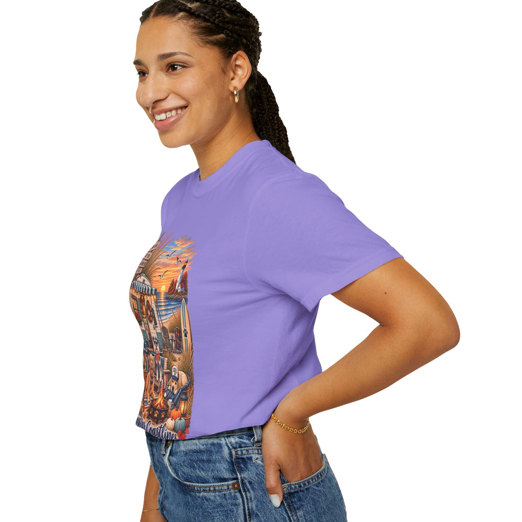 Campfires, Coastlines & Canines T-Shirt — Retro Camper Dog Camping Graphic Tee