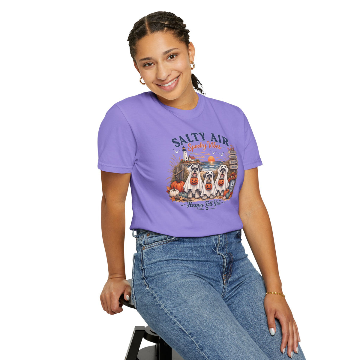 Salty Air Spooky Vibes Tee — Happy Fall Y'all Autumn Beach Ghosts T-Shirt