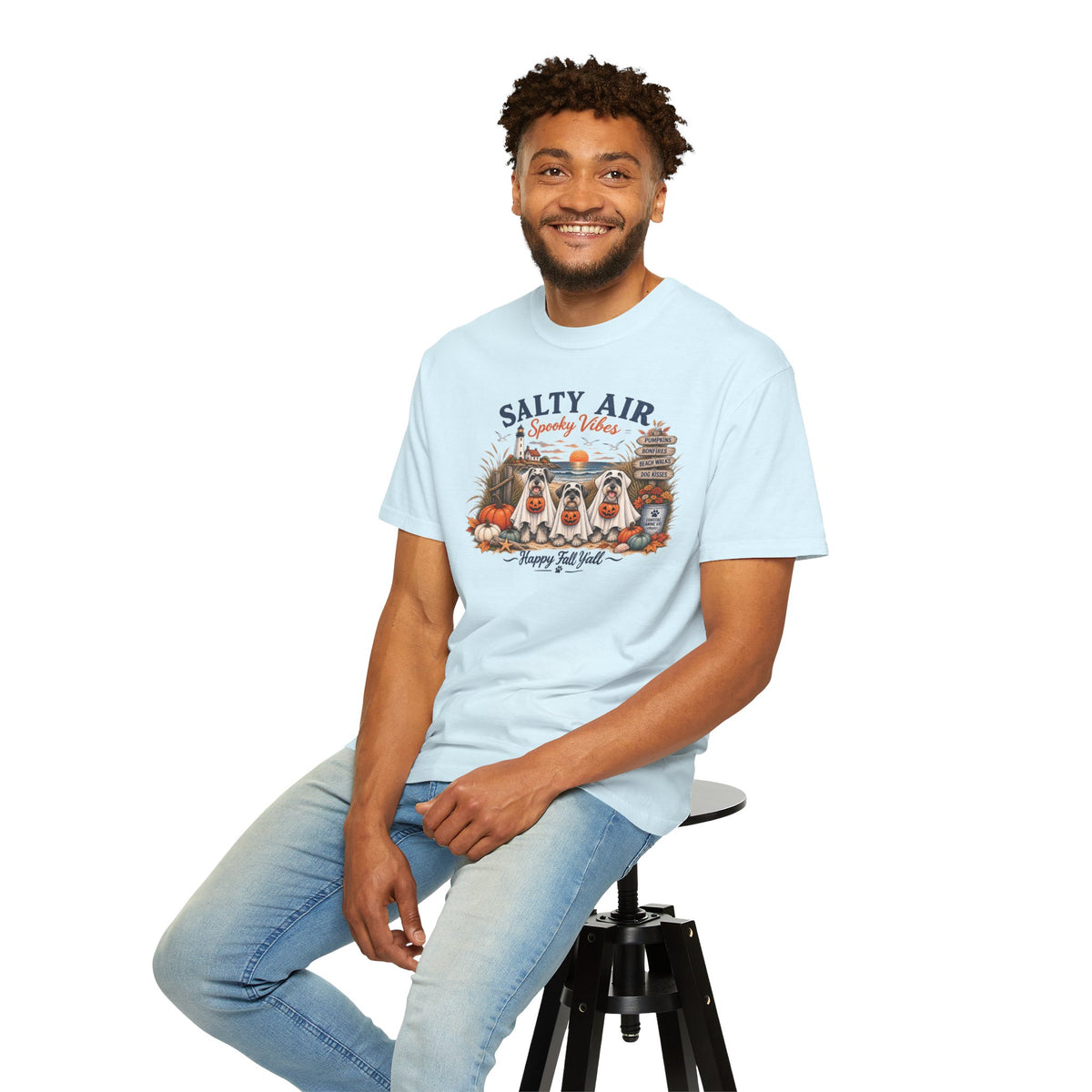 Salty Air Spooky Vibes Tee — Happy Fall Y'all Autumn Beach Ghosts T-Shirt