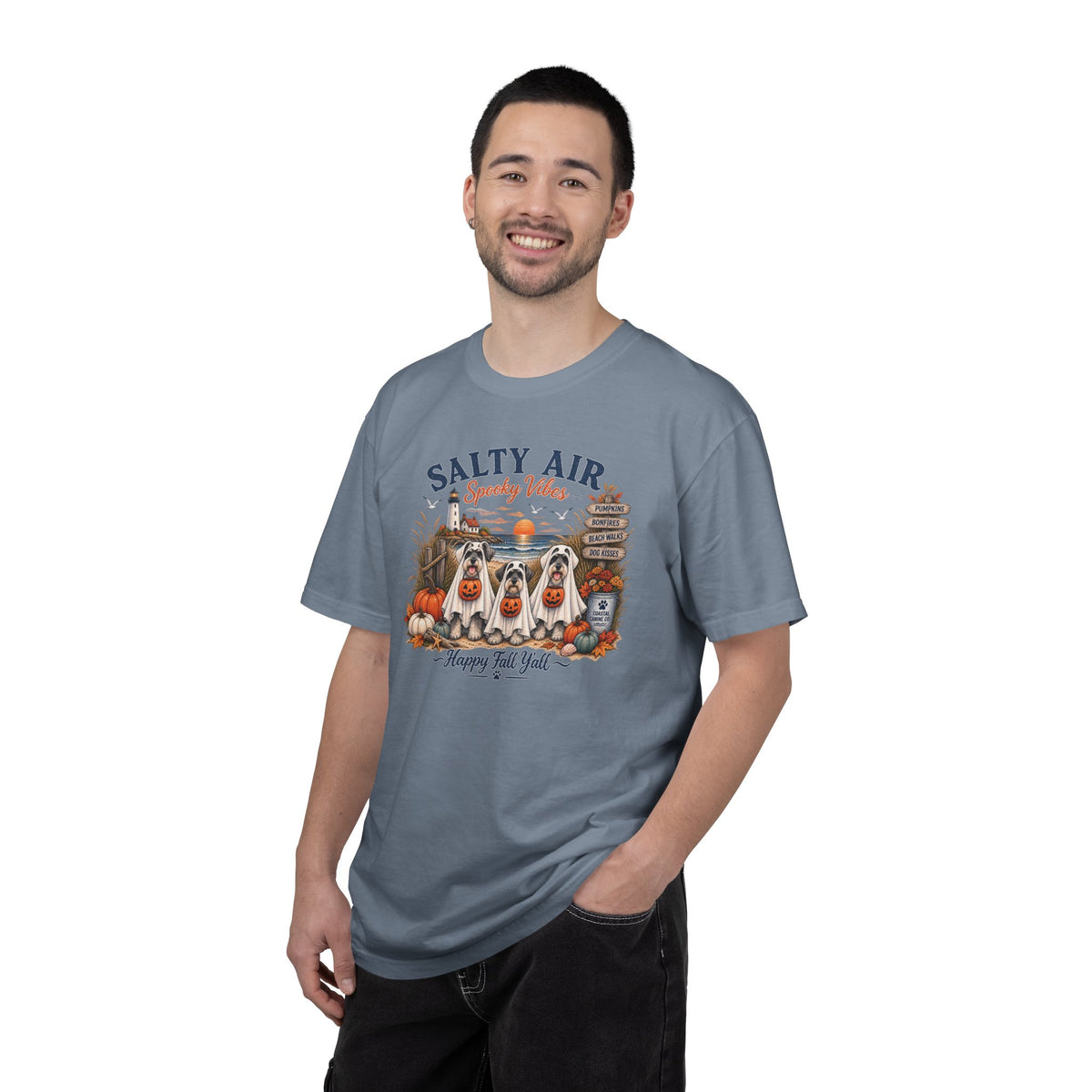Salty Air Spooky Vibes Tee — Happy Fall Y'all Autumn Beach Ghosts T-Shirt