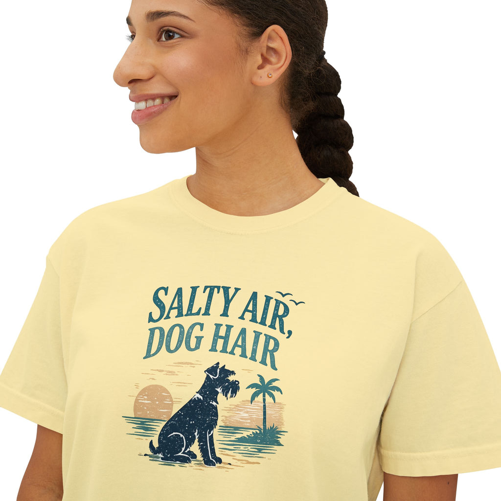 Salty Air, Dog Hair Boxy Tee — Women’s Beach Dog T-Shirt