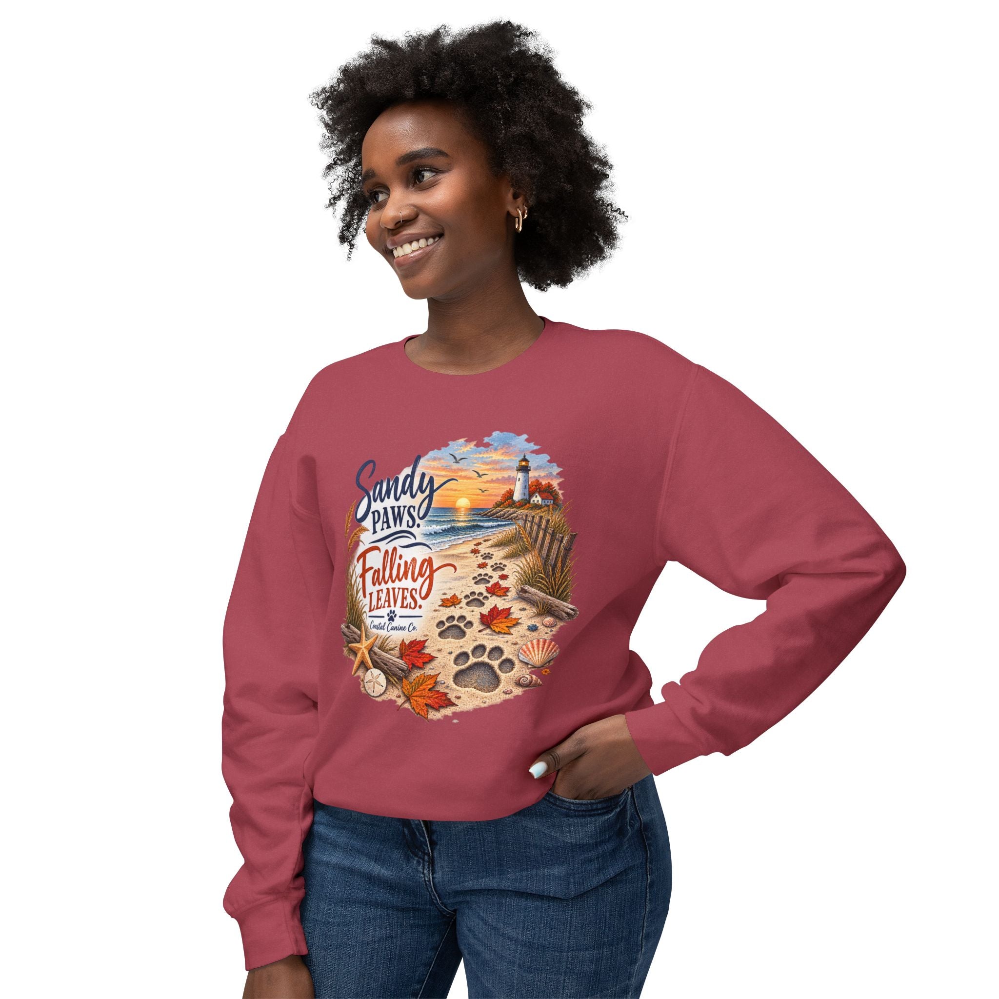 Sandy Paws Falling Leaves Sweatshirt – Beach Dog Autumn Crewneck