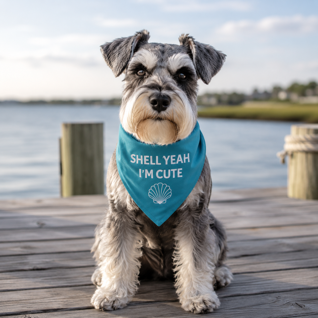 Clip-on Pet Bandana — "Shell Yeah I’m Cute" Beach Dog Bandana