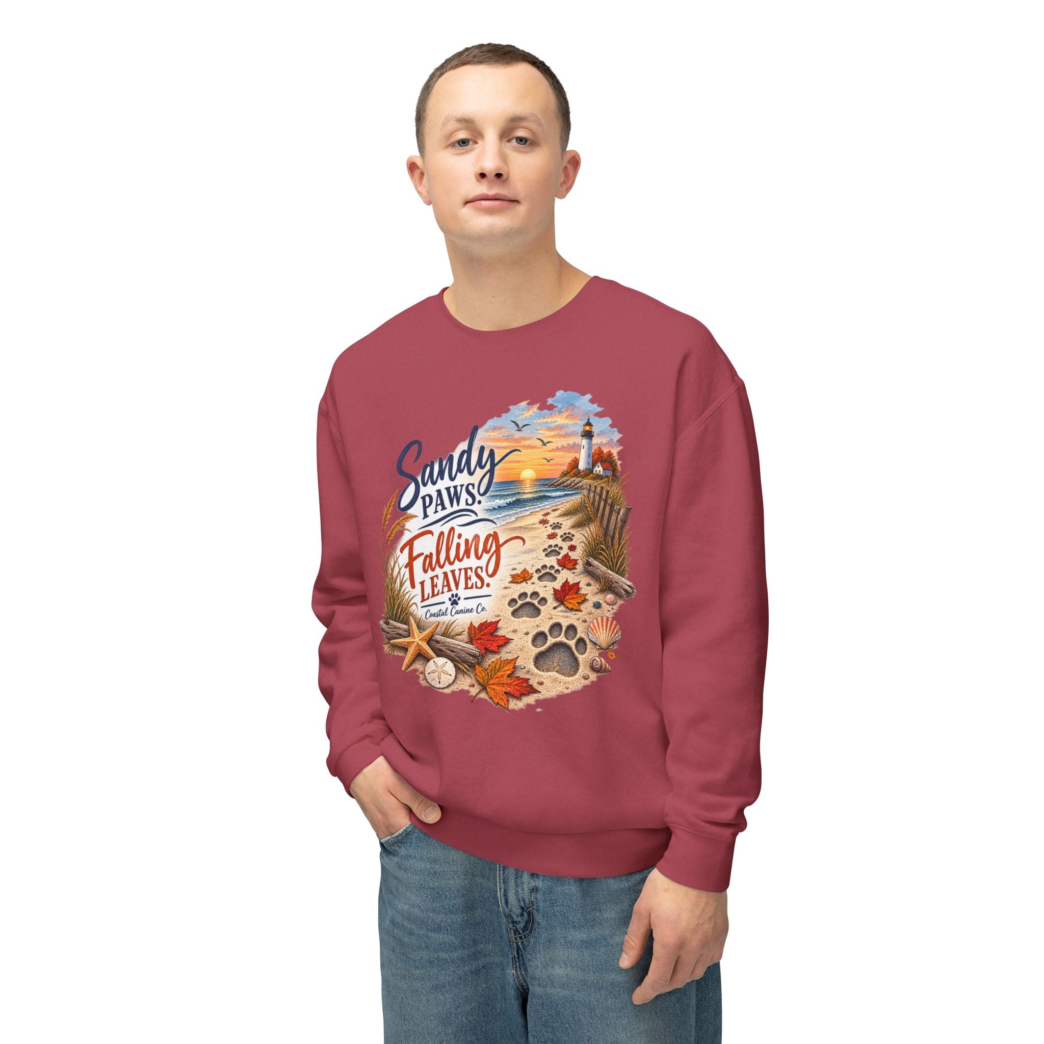 Sandy Paws Falling Leaves Sweatshirt – Beach Dog Autumn Crewneck