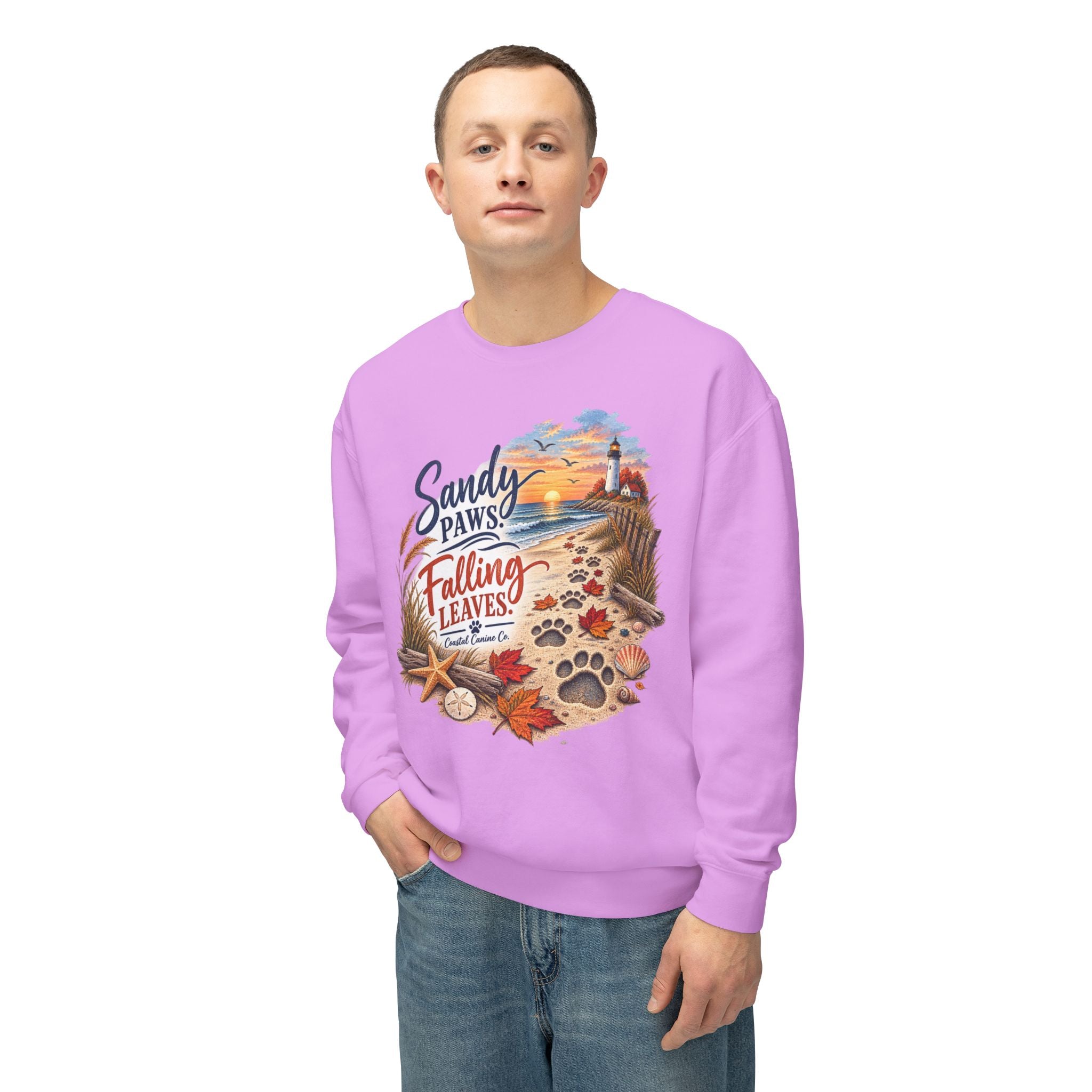 Sandy Paws Falling Leaves Sweatshirt – Beach Dog Autumn Crewneck