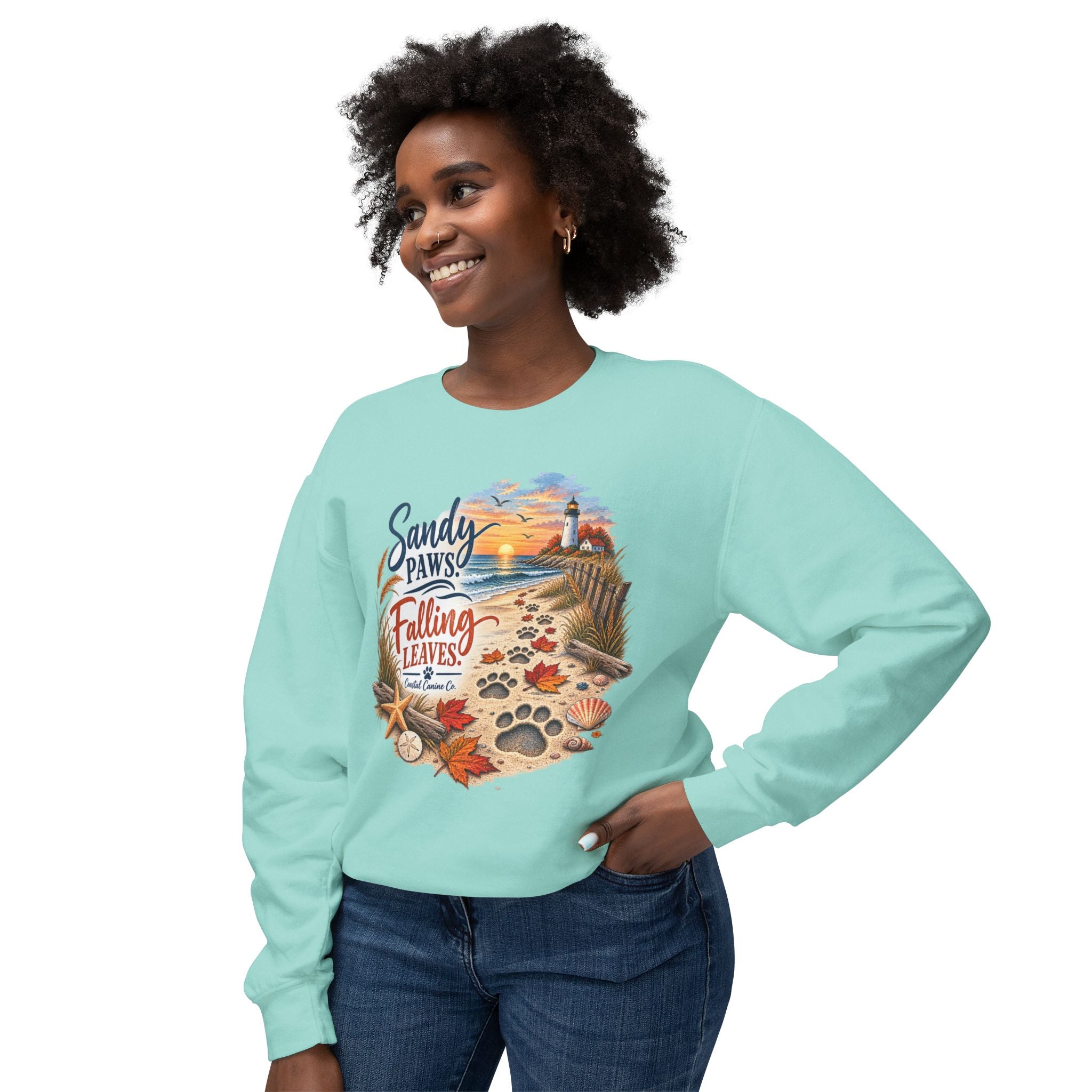 Sandy Paws Falling Leaves Sweatshirt – Beach Dog Autumn Crewneck