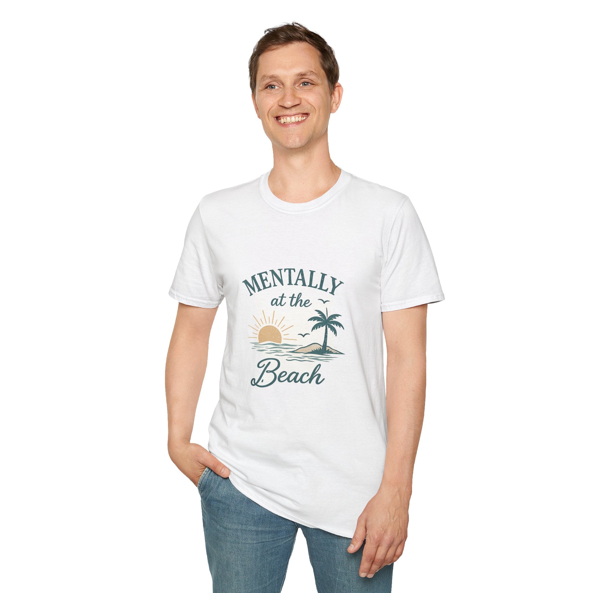 Mentally at the Beach T-Shirt — Sun & Palm Vacation Tee