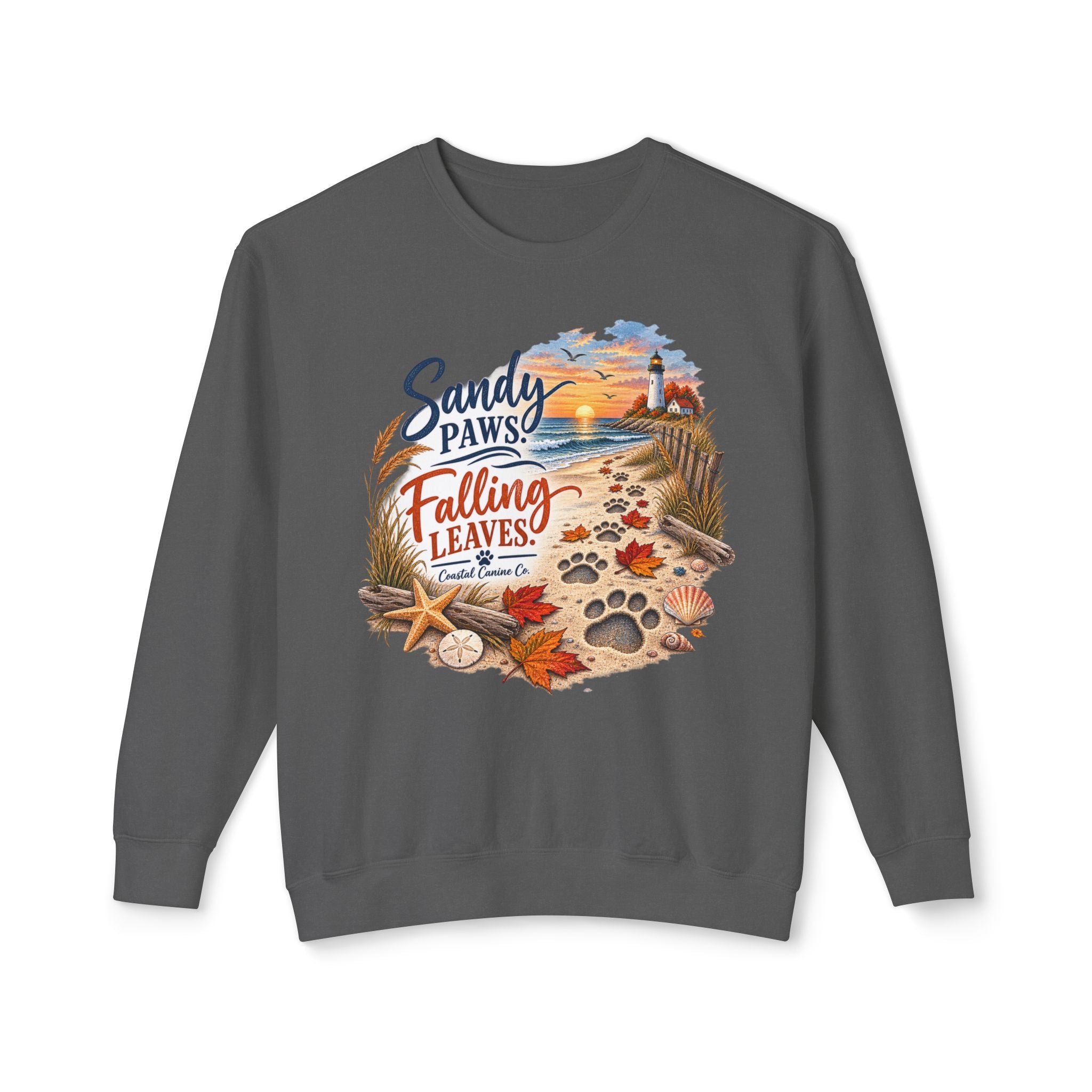 Sandy Paws Falling Leaves Sweatshirt – Beach Dog Autumn Crewneck