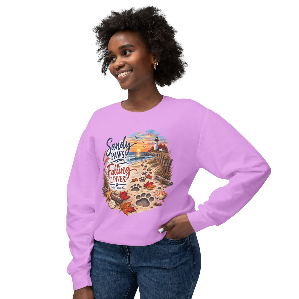 Sandy Paws Falling Leaves Sweatshirt – Beach Dog Autumn Crewneck
