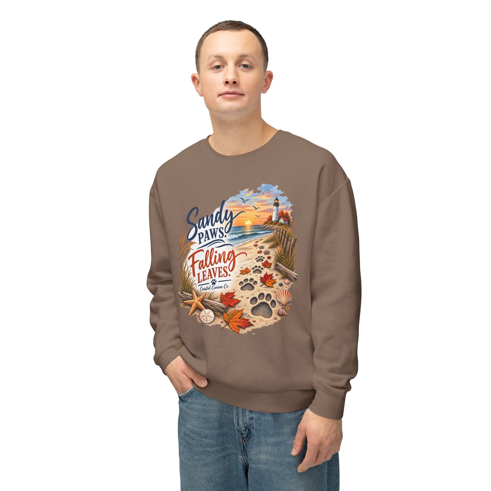 Sandy Paws Falling Leaves Sweatshirt – Beach Dog Autumn Crewneck