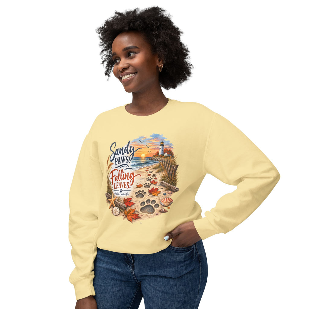 Sandy Paws Falling Leaves Sweatshirt – Beach Dog Autumn Crewneck