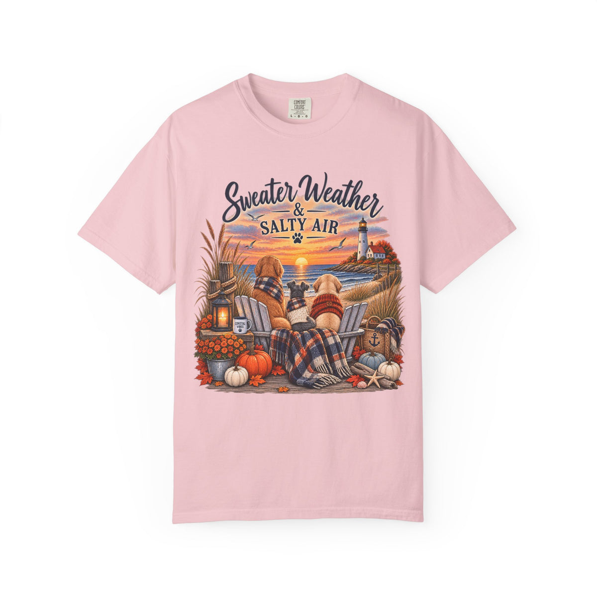 Sweater Weather & Salty Air T-Shirt — Autumn Beach Sunset Graphic Tee