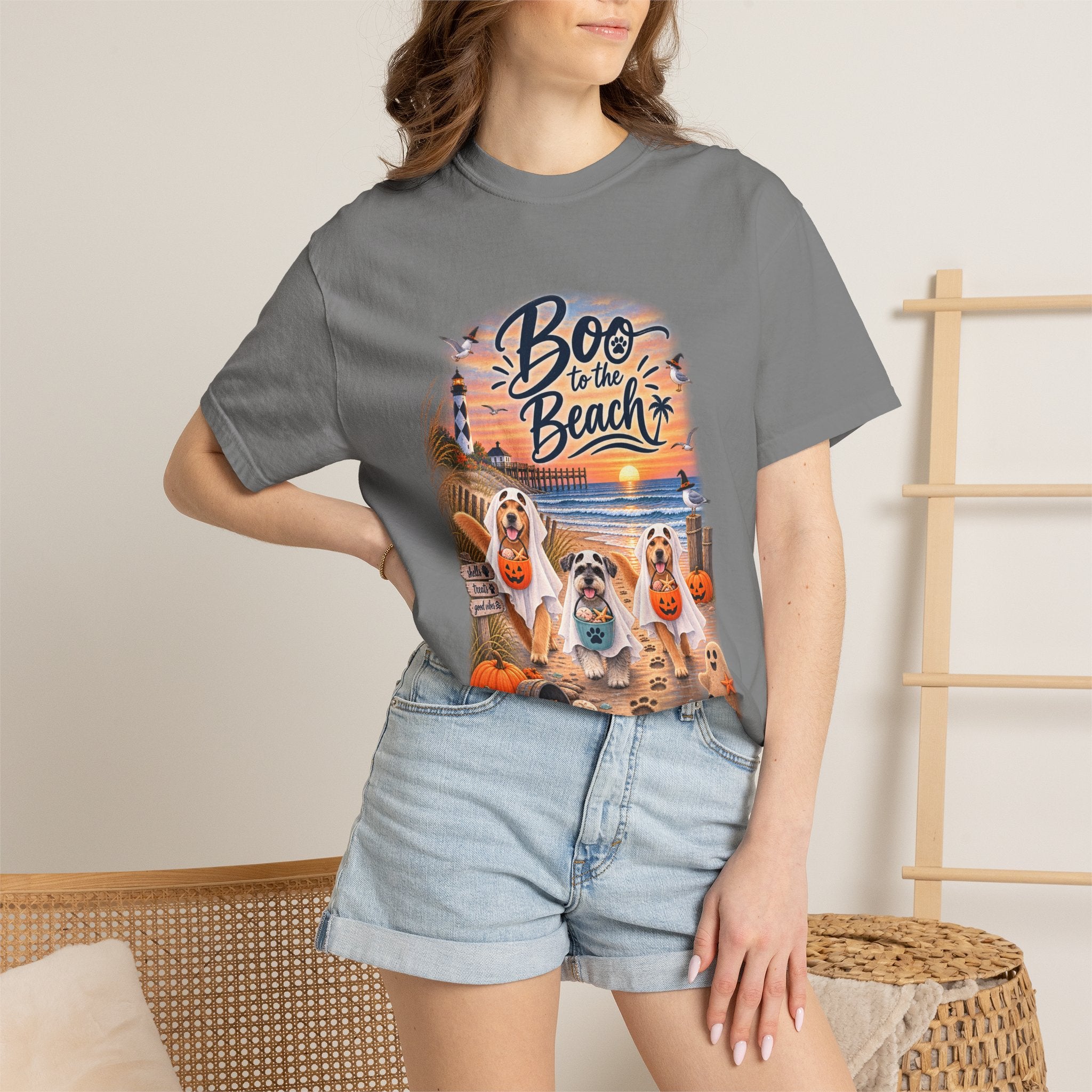 Boo to the Beach T-Shirt — Cute Halloween Dogs on Sunset Beach