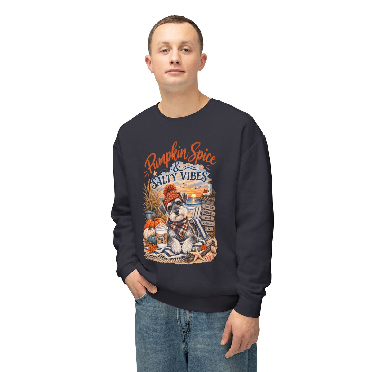 Pumpkin Spice & Salty Vibes Sweatshirt — Fall Beach Dog Crewneck