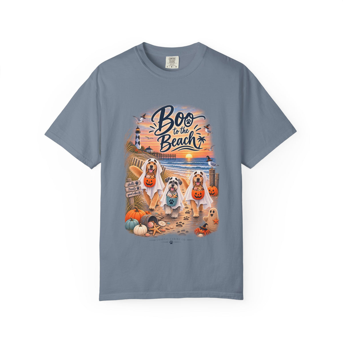Boo to the Beach T-Shirt — Cute Halloween Dogs on Sunset Beach