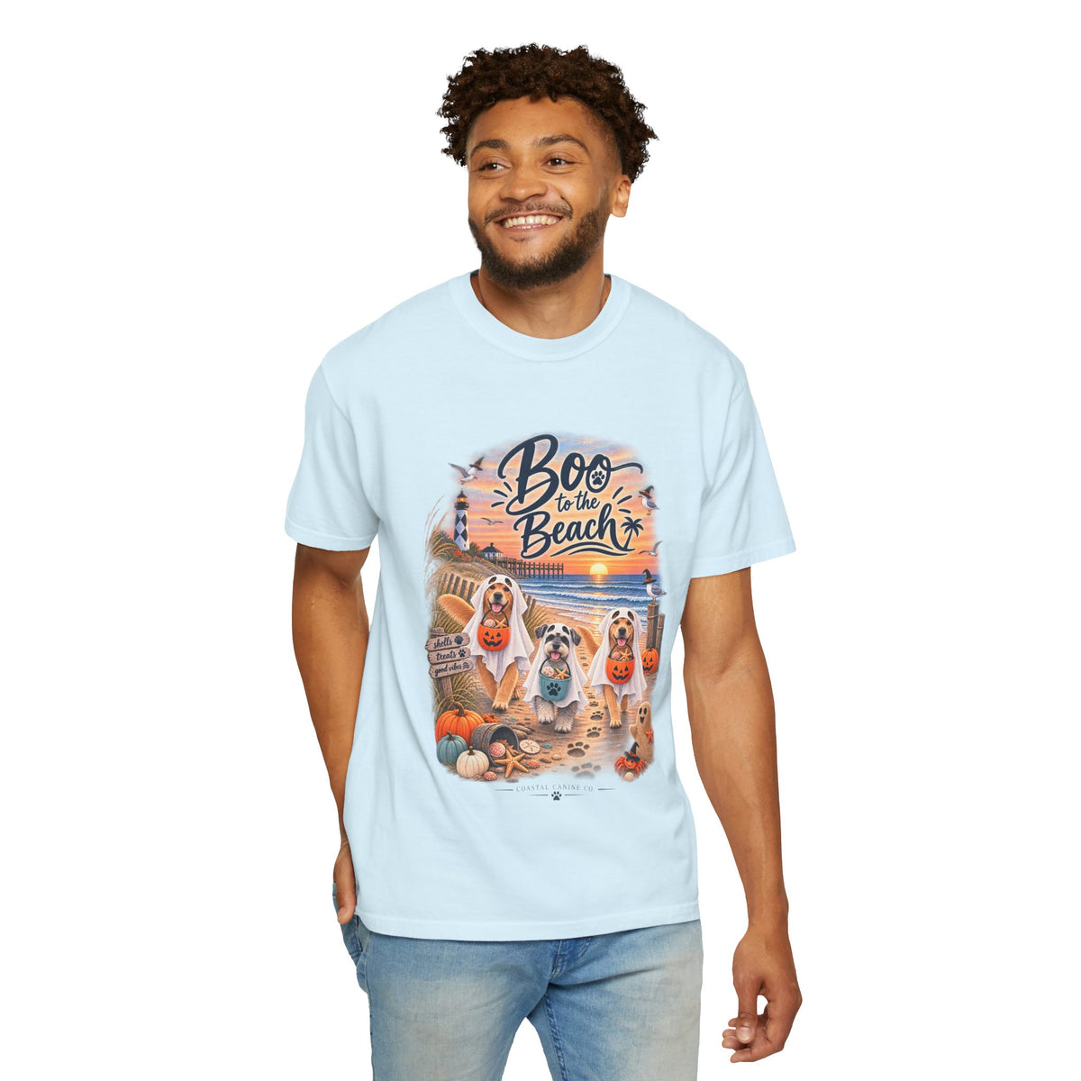 Boo to the Beach T-Shirt — Cute Halloween Dogs on Sunset Beach