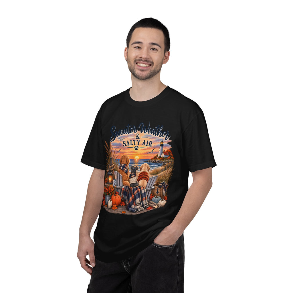 Sweater Weather & Salty Air T-Shirt — Autumn Beach Sunset Graphic Tee