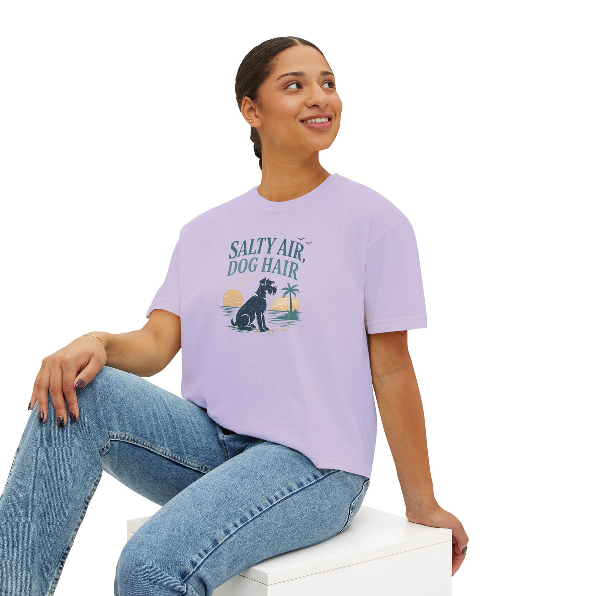 Salty Air, Dog Hair Boxy Tee — Women’s Beach Dog T-Shirt