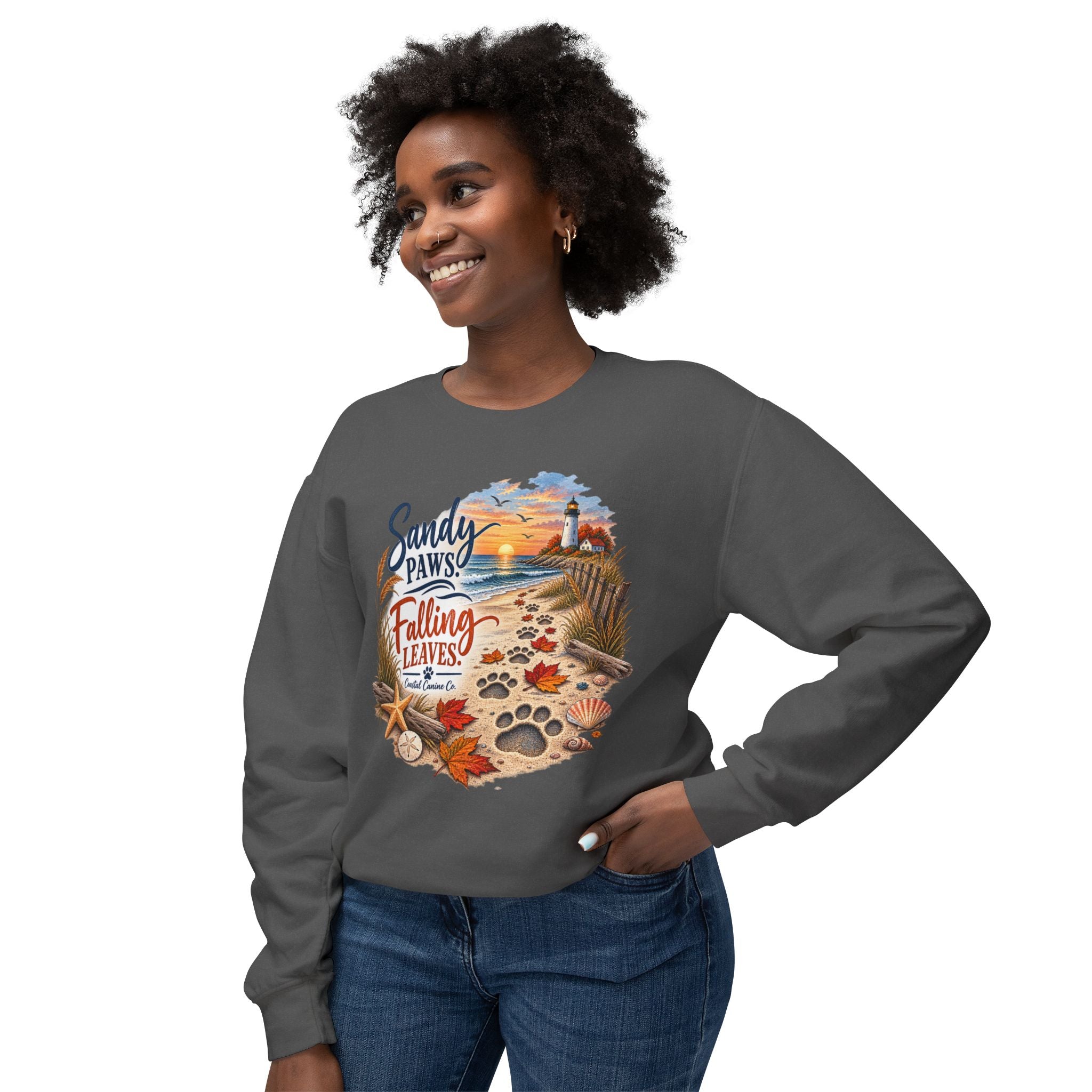 Sandy Paws Falling Leaves Sweatshirt – Beach Dog Autumn Crewneck