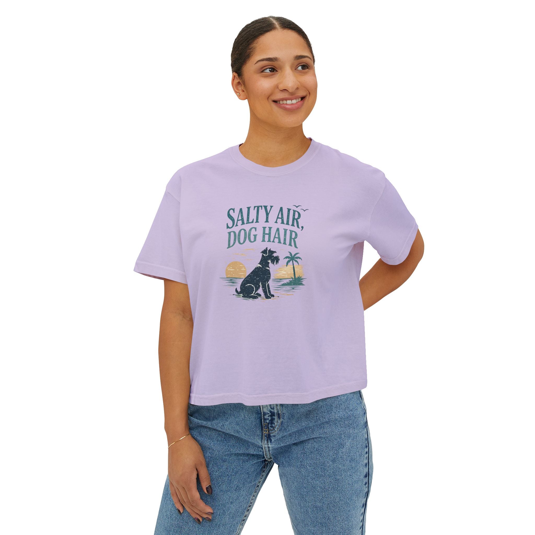 Salty Air, Dog Hair Boxy Tee — Women’s Beach Dog T-Shirt