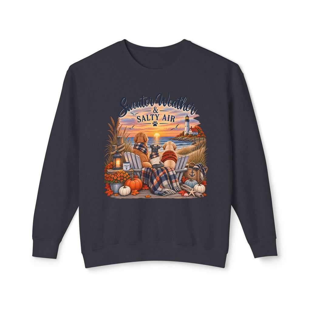 Sweater Weather & Salty Air Crewneck Sweatshirt — Coastal Fall Sunset Design