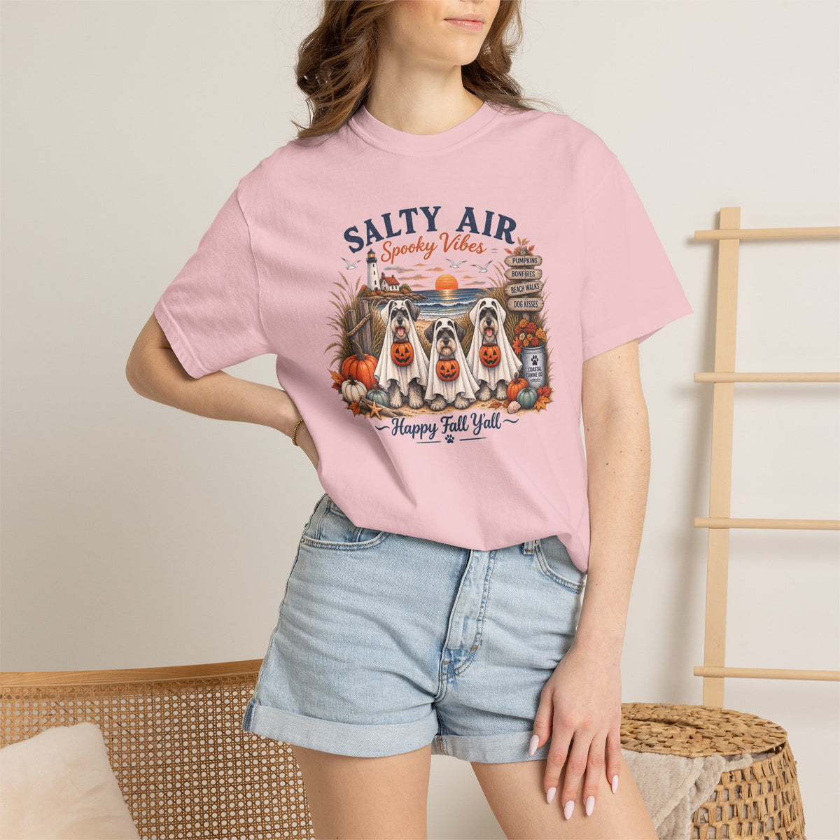 Salty Air Spooky Vibes Tee — Happy Fall Y'all Autumn Beach Ghosts T-Shirt