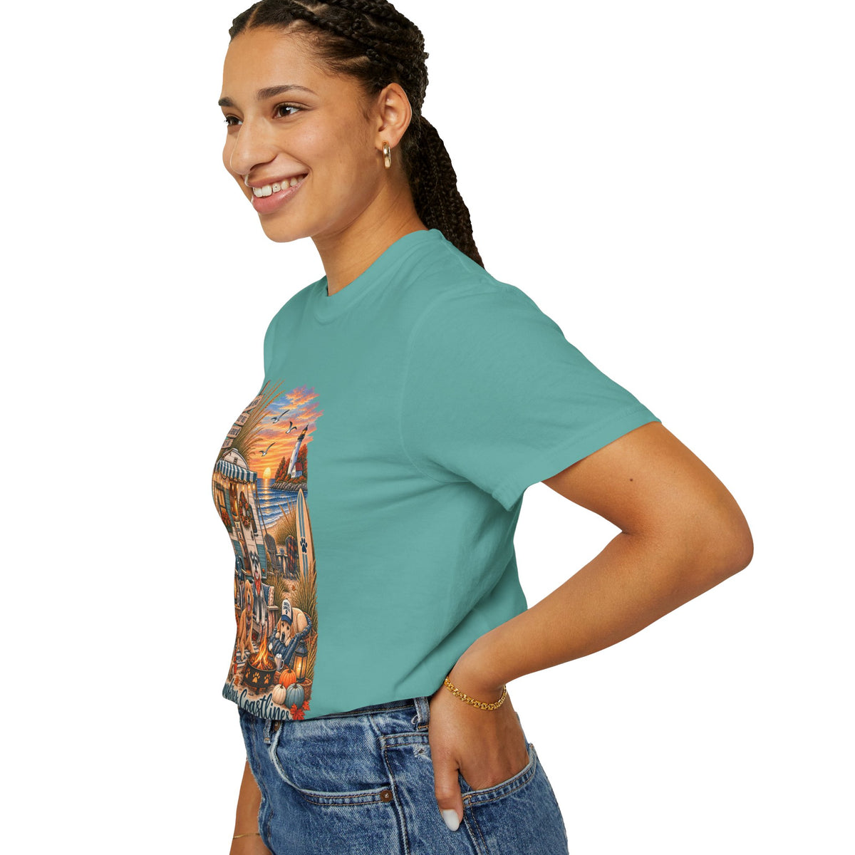 Campfires, Coastlines & Canines T-Shirt — Retro Camper Dog Camping Graphic Tee