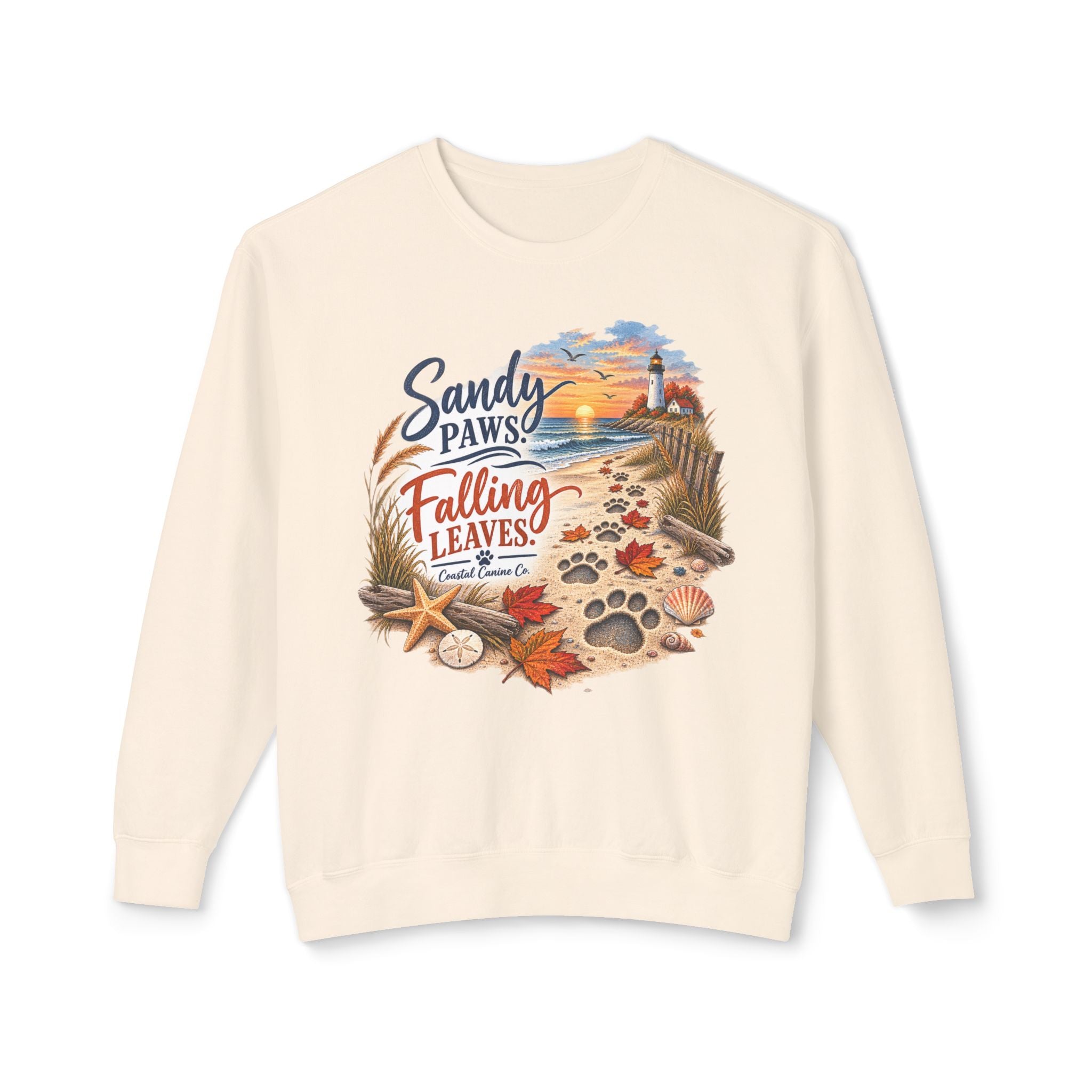 Sandy Paws Falling Leaves Sweatshirt – Beach Dog Autumn Crewneck