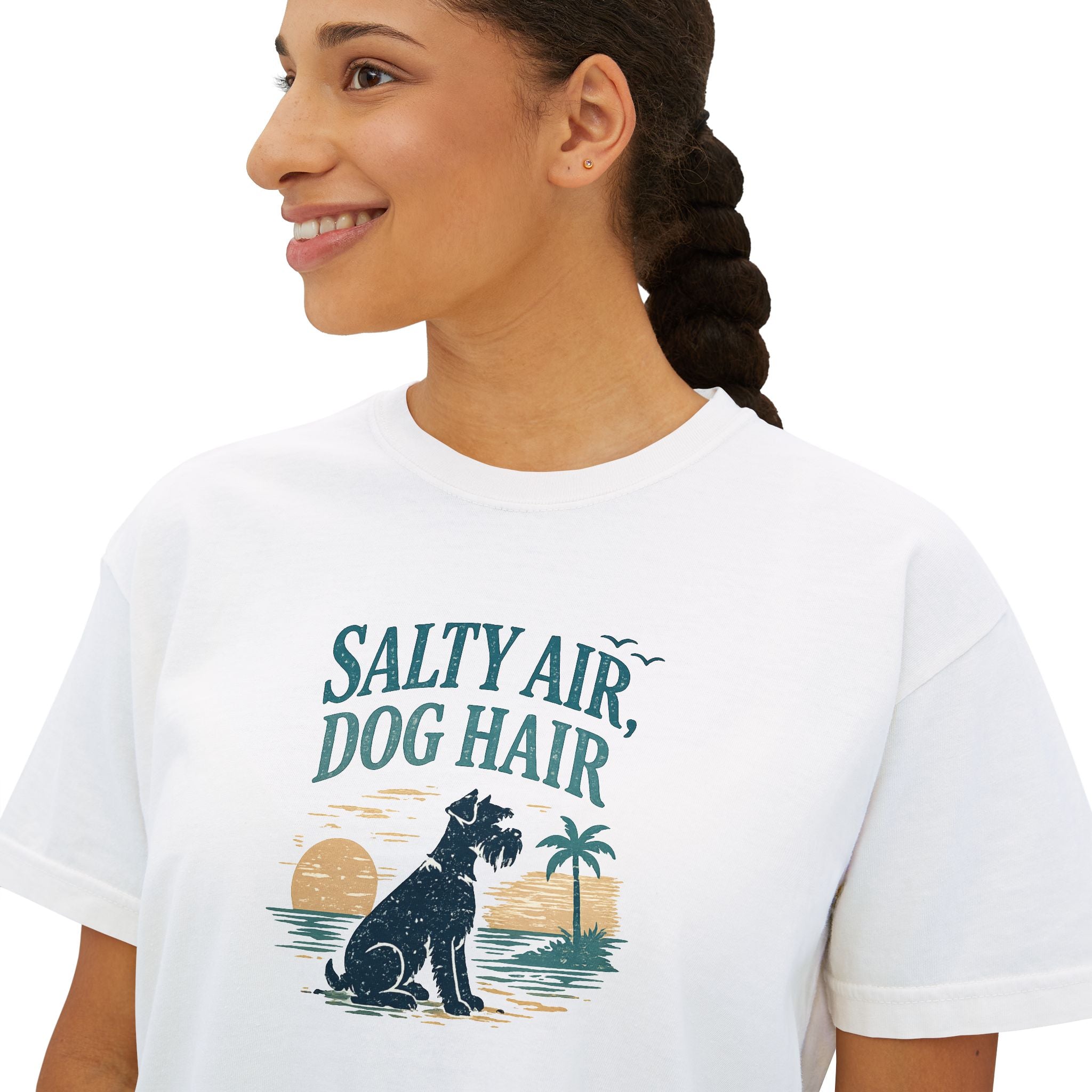 Salty Air, Dog Hair Boxy Tee — Women’s Beach Dog T-Shirt