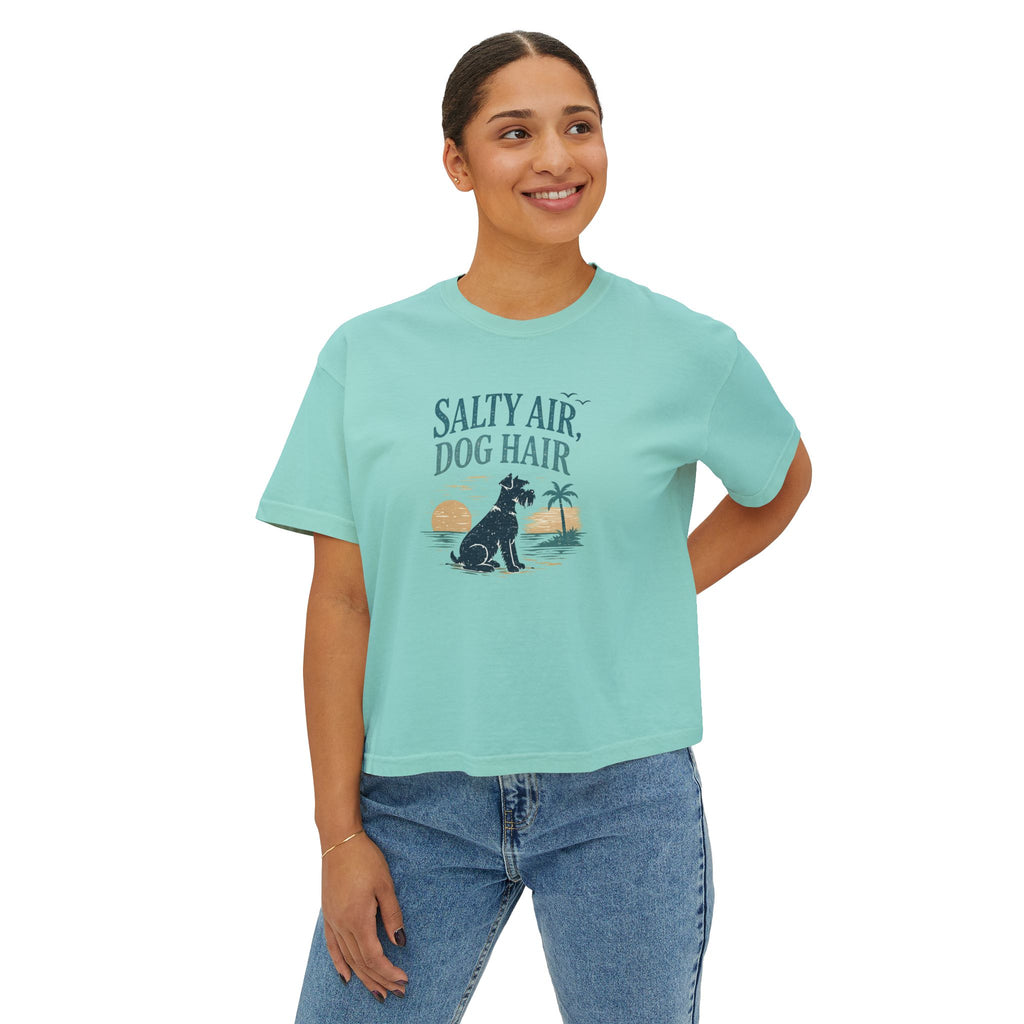 Salty Air, Dog Hair Boxy Tee — Women’s Beach Dog T-Shirt