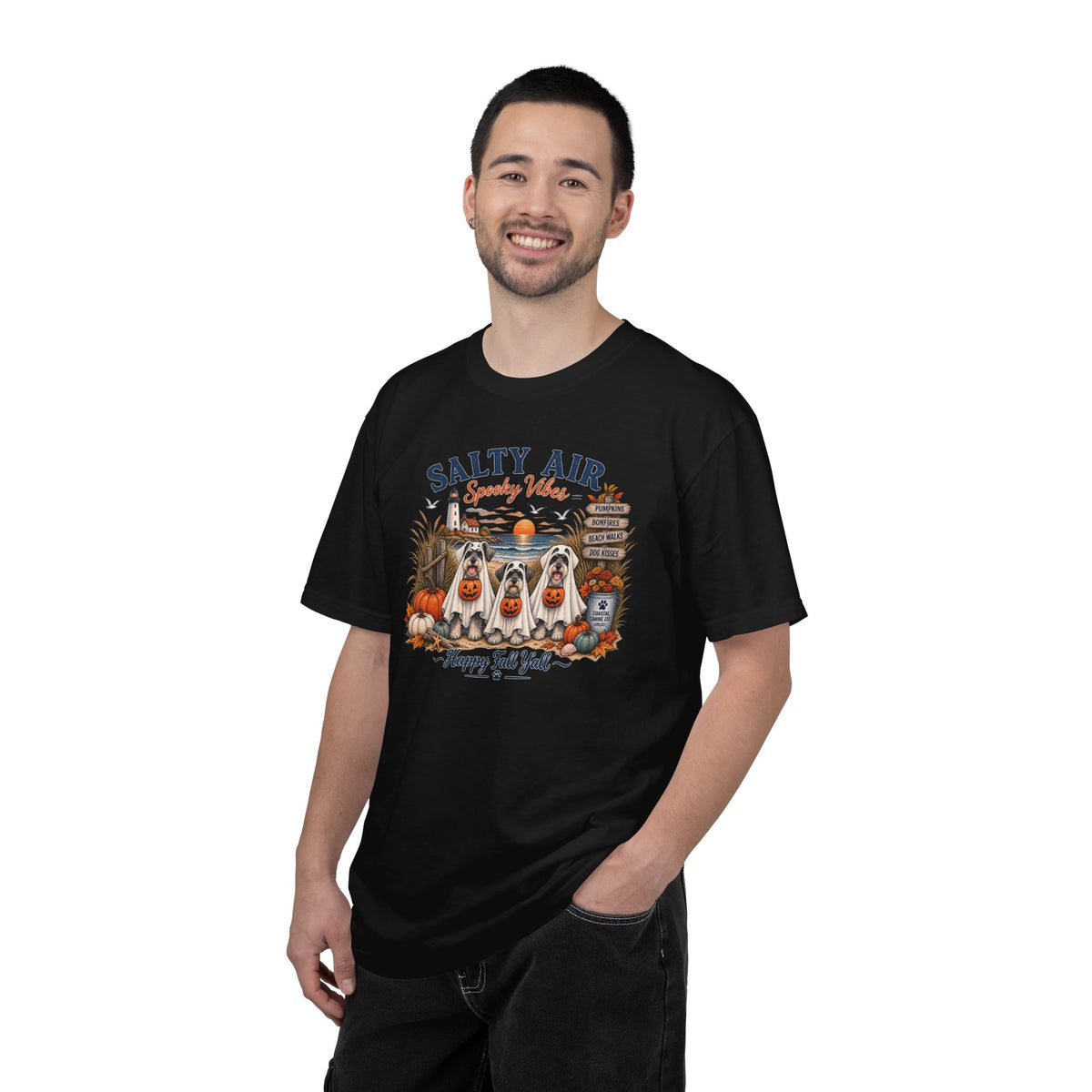 Salty Air Spooky Vibes Tee — Happy Fall Y'all Autumn Beach Ghosts T-Shirt