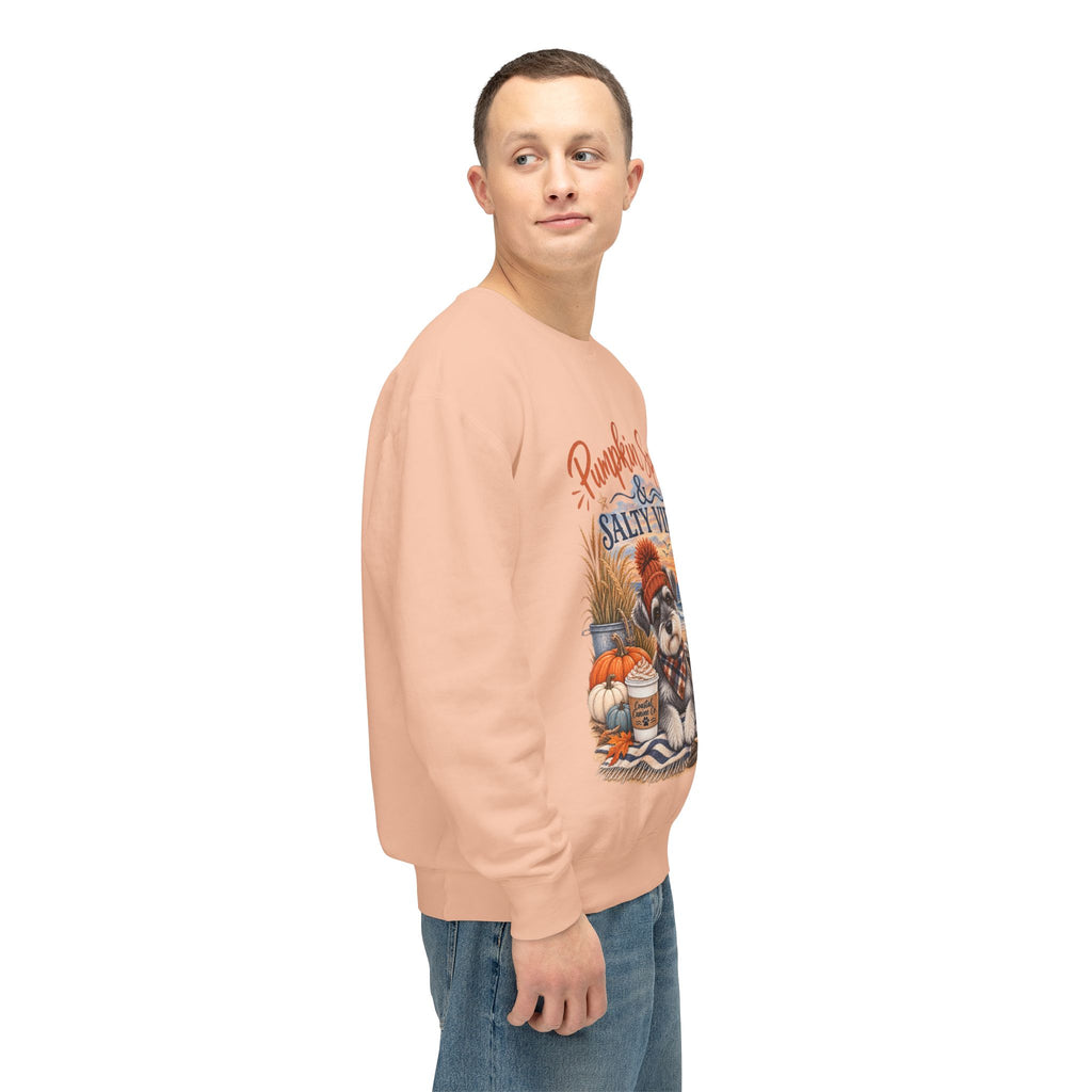 Pumpkin Spice & Salty Vibes Sweatshirt — Fall Beach Dog Crewneck