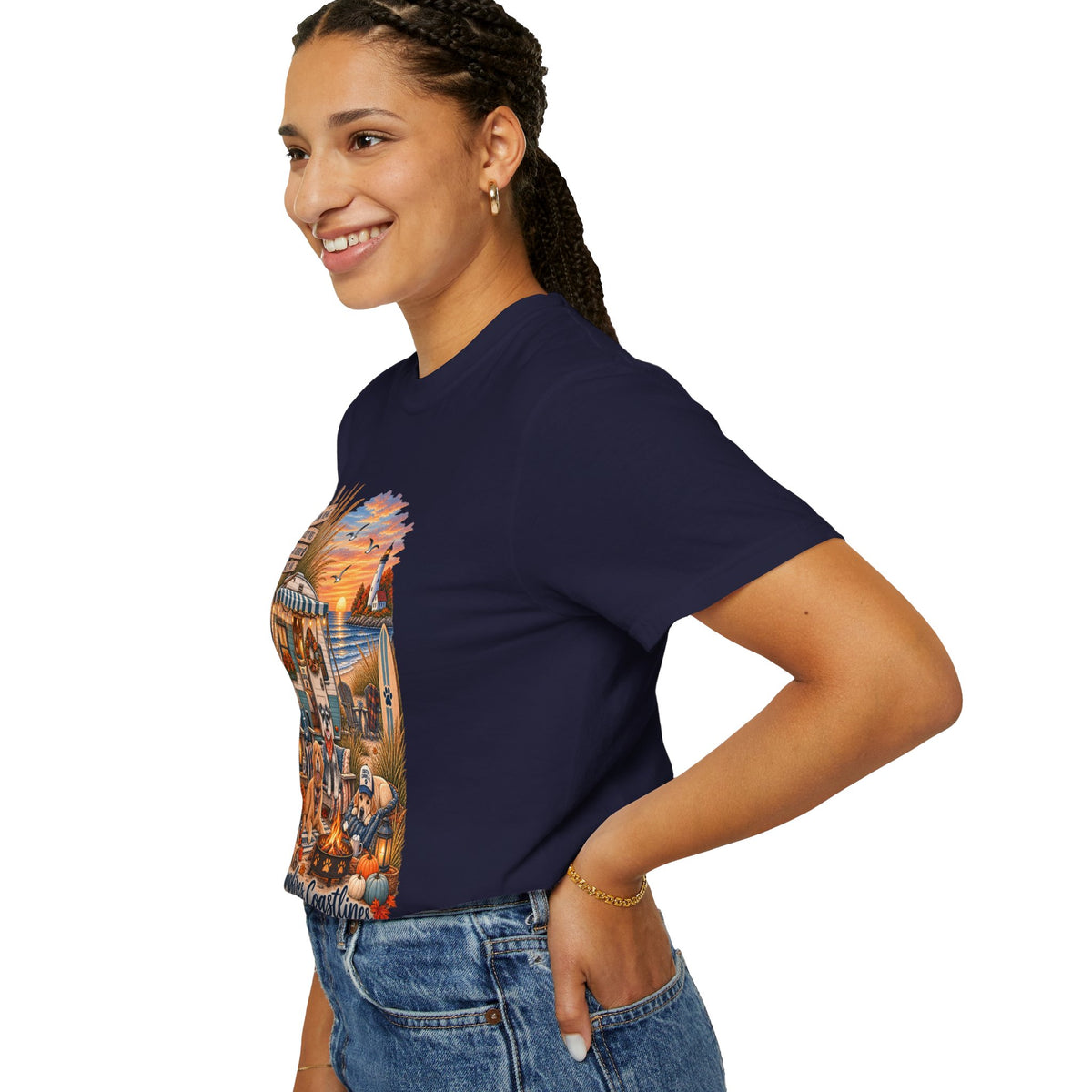 Campfires, Coastlines & Canines T-Shirt — Retro Camper Dog Camping Graphic Tee