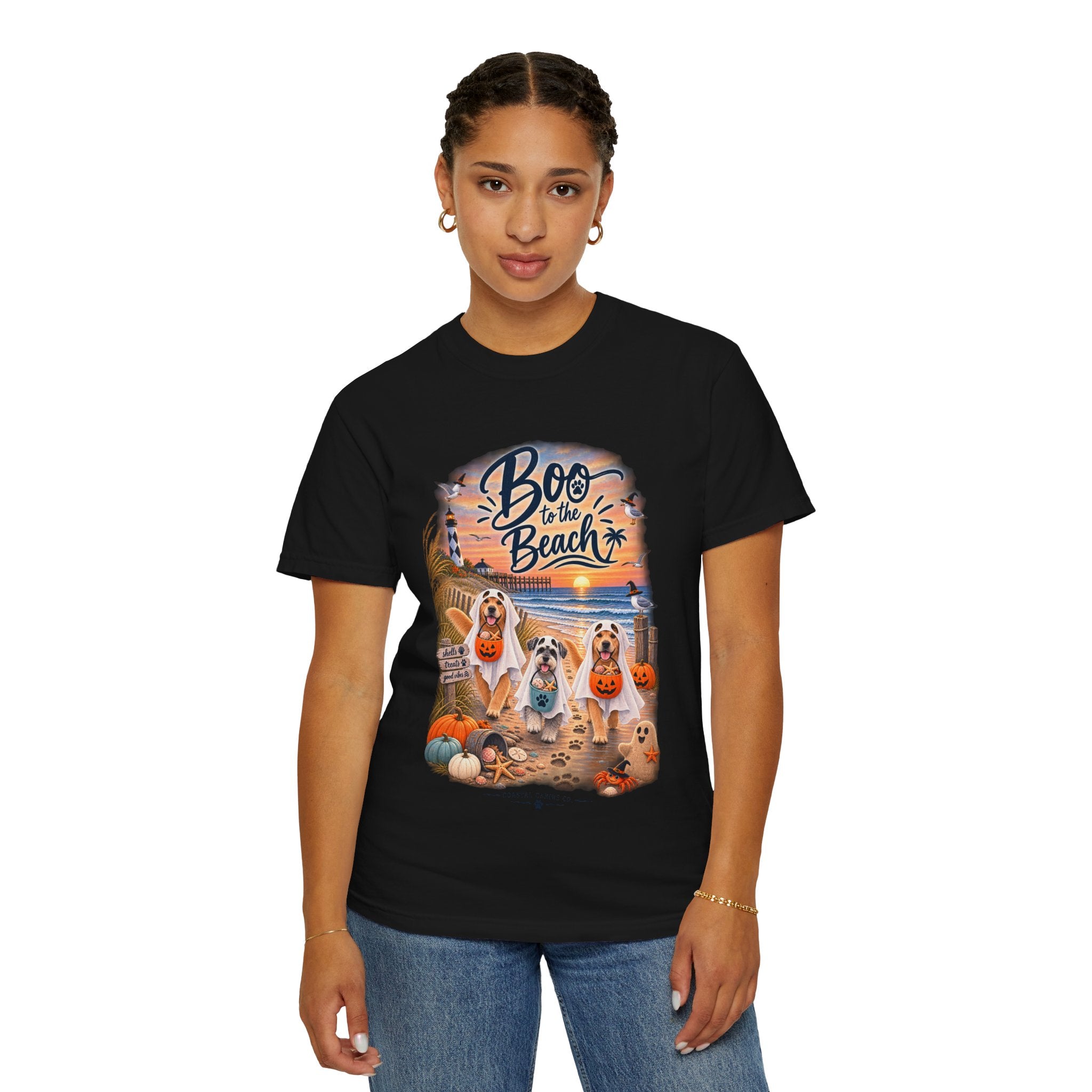 Boo to the Beach T-Shirt — Cute Halloween Dogs on Sunset Beach