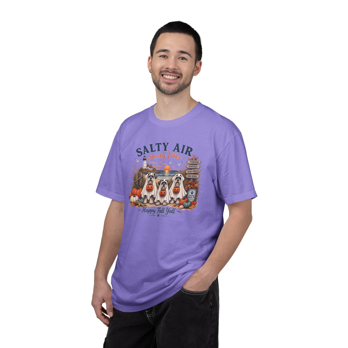 Salty Air Spooky Vibes Tee — Happy Fall Y'all Autumn Beach Ghosts T-Shirt