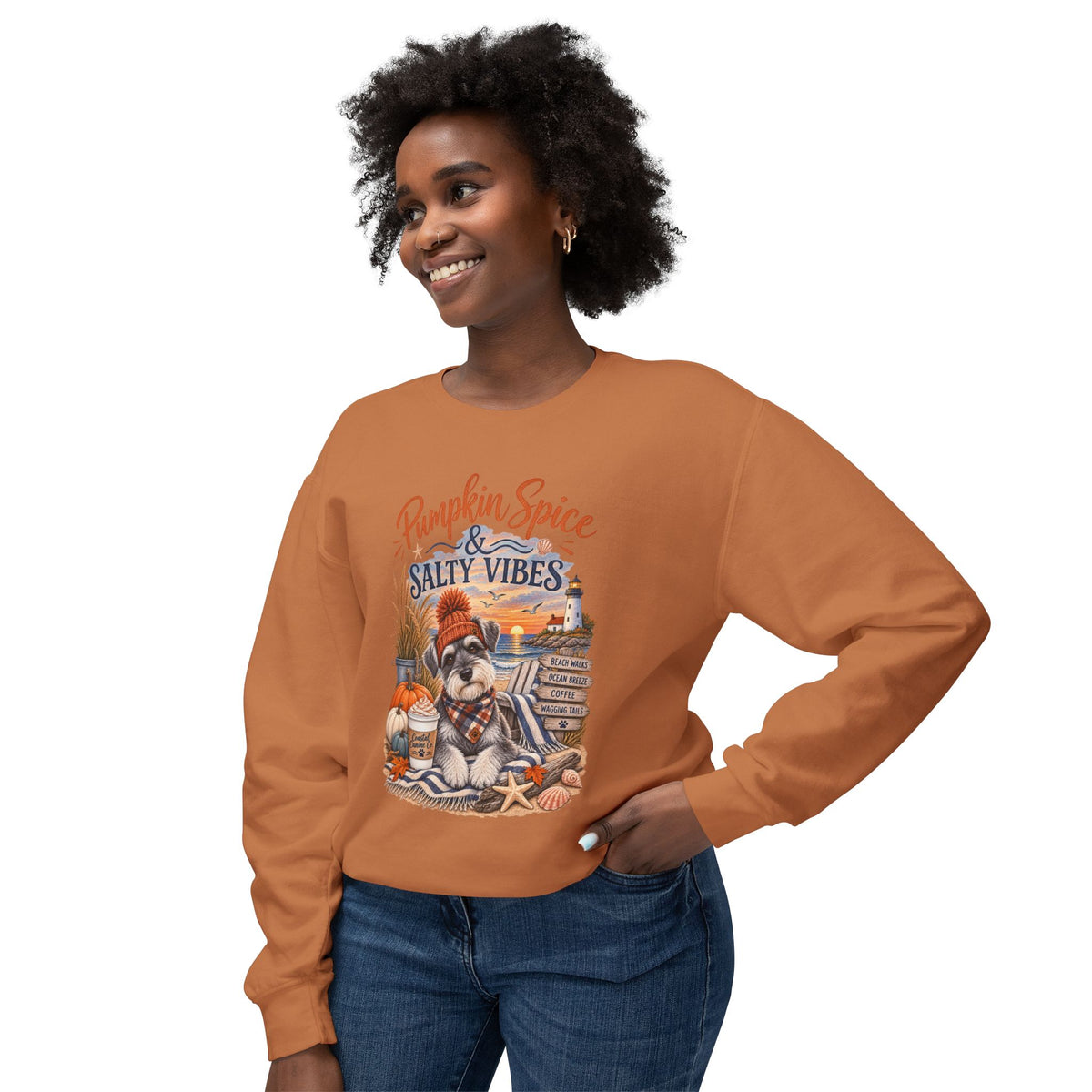 Pumpkin Spice & Salty Vibes Sweatshirt — Fall Beach Dog Crewneck